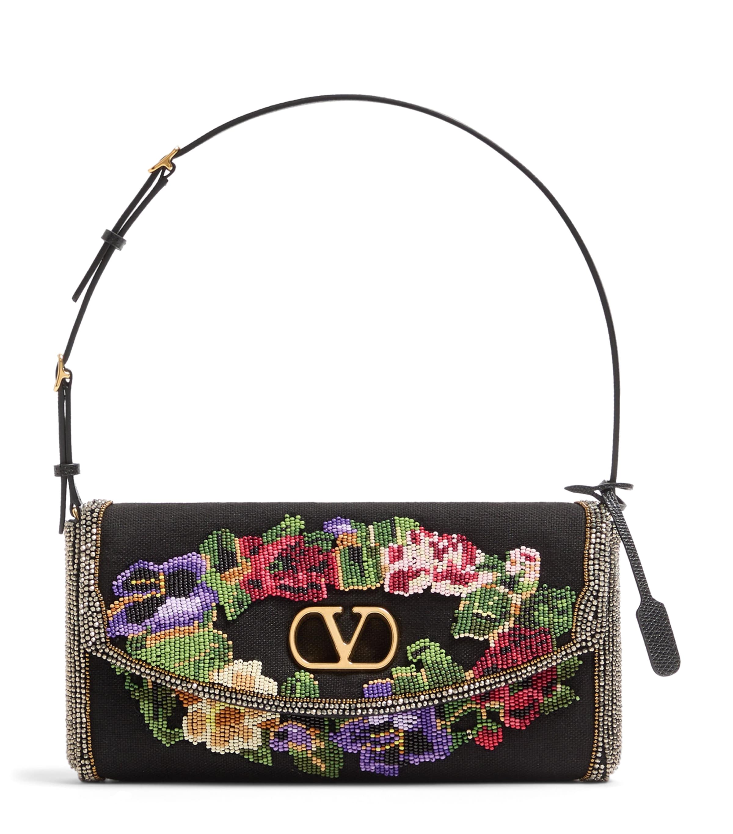 Valentino Garavani Small Linen Embellished DeVain Shoulder Bag