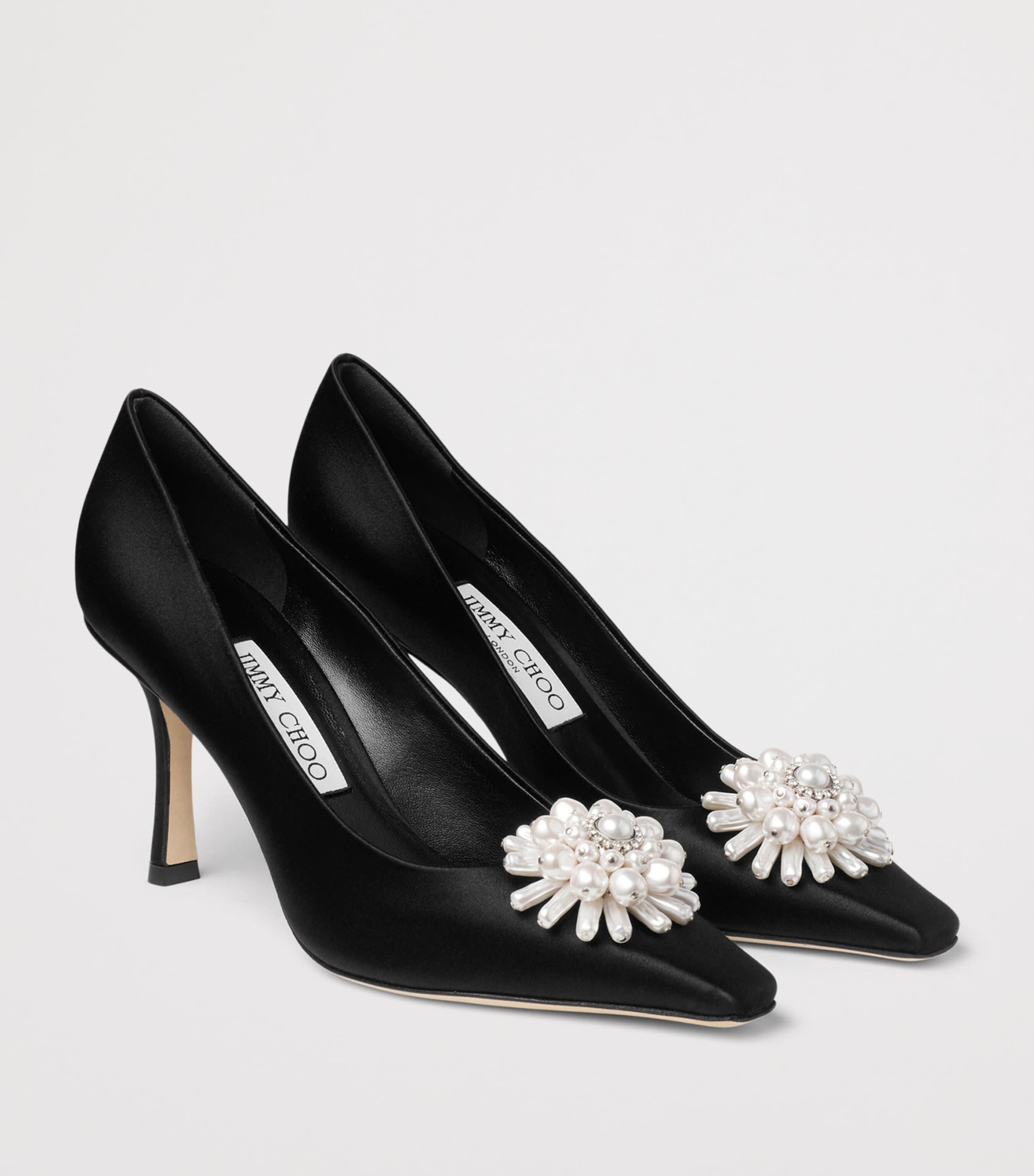 Jimmy Choo Black Ines 85 Satin Pearl Pumps | Harrods US
