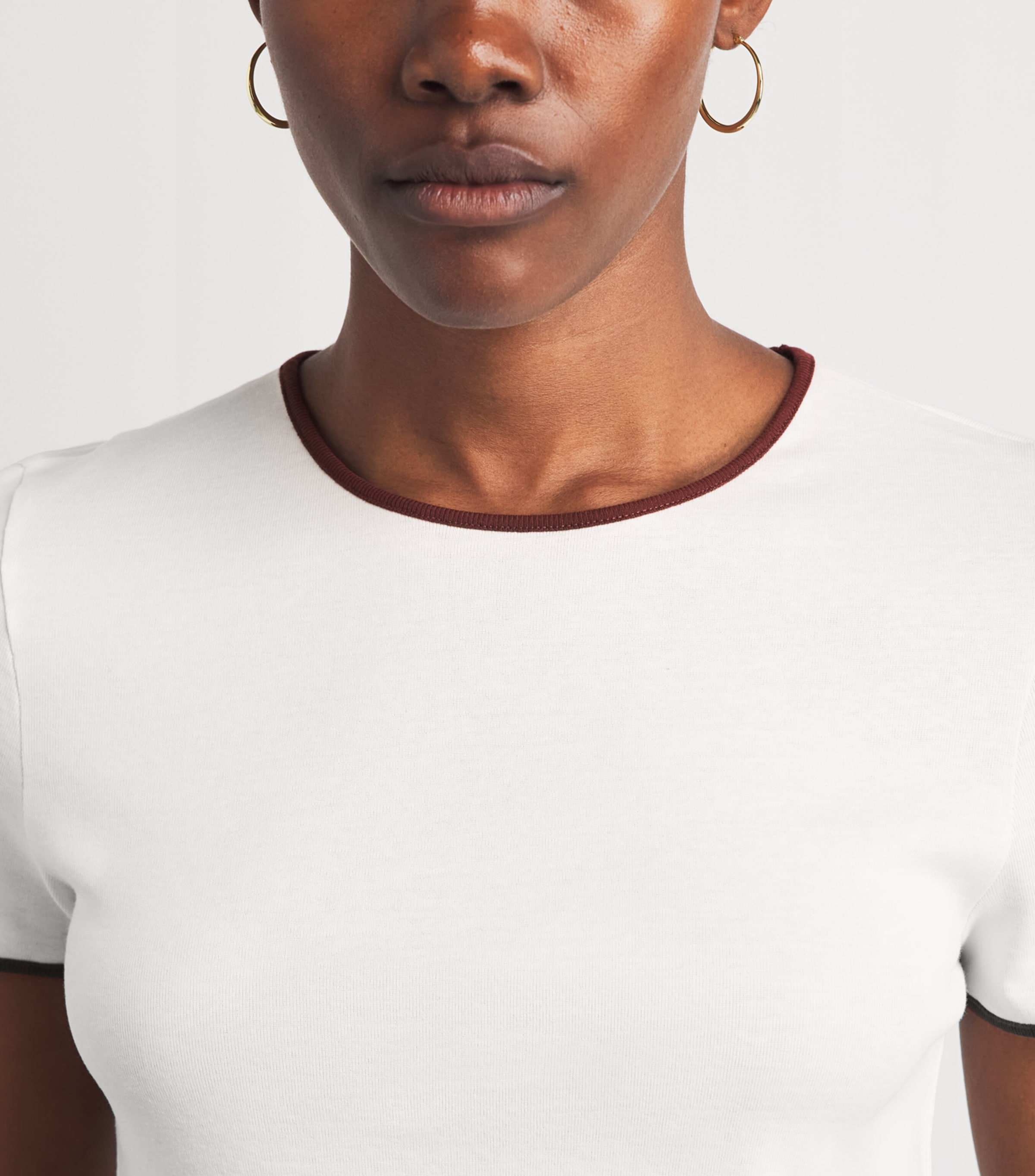 ME+EM Womens Organic Cotton Slim Ringer T-Shirt Cream/brown Image 3