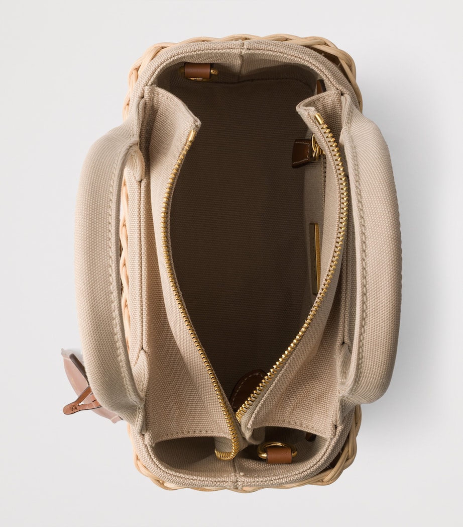 Prada Small Wicker Top-Handle Bag Neutral Image 6