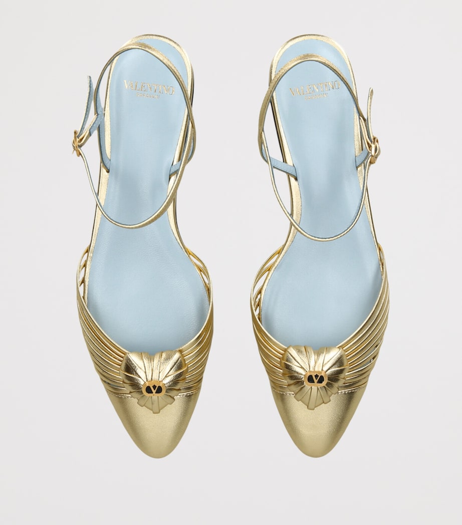 Leather Royal VLogo Metallic Leather Flat Sandals GOLD Image 4