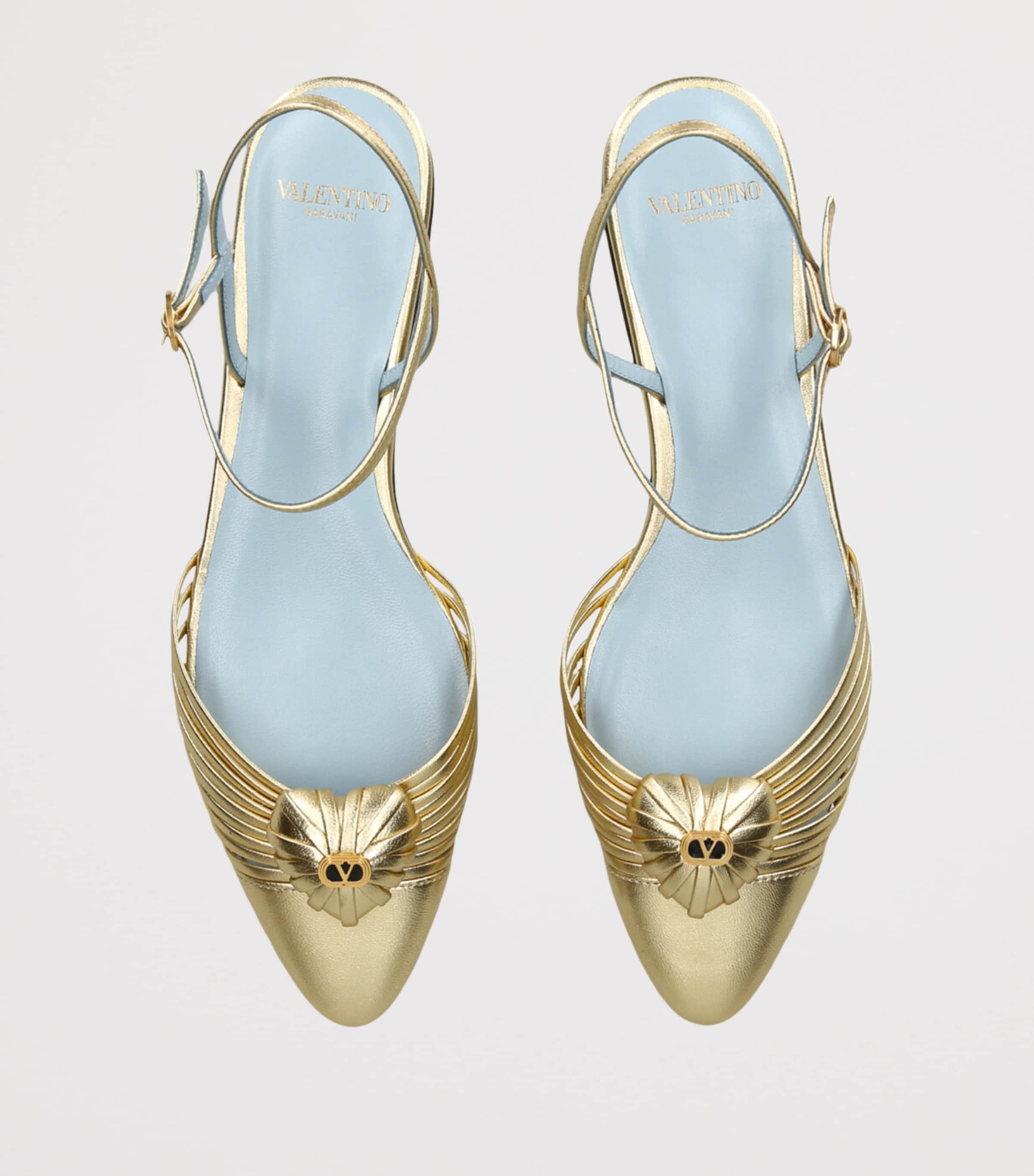 Valentino Garavani Gold Leather Royal VLogo Flat Sandals | Harrods US