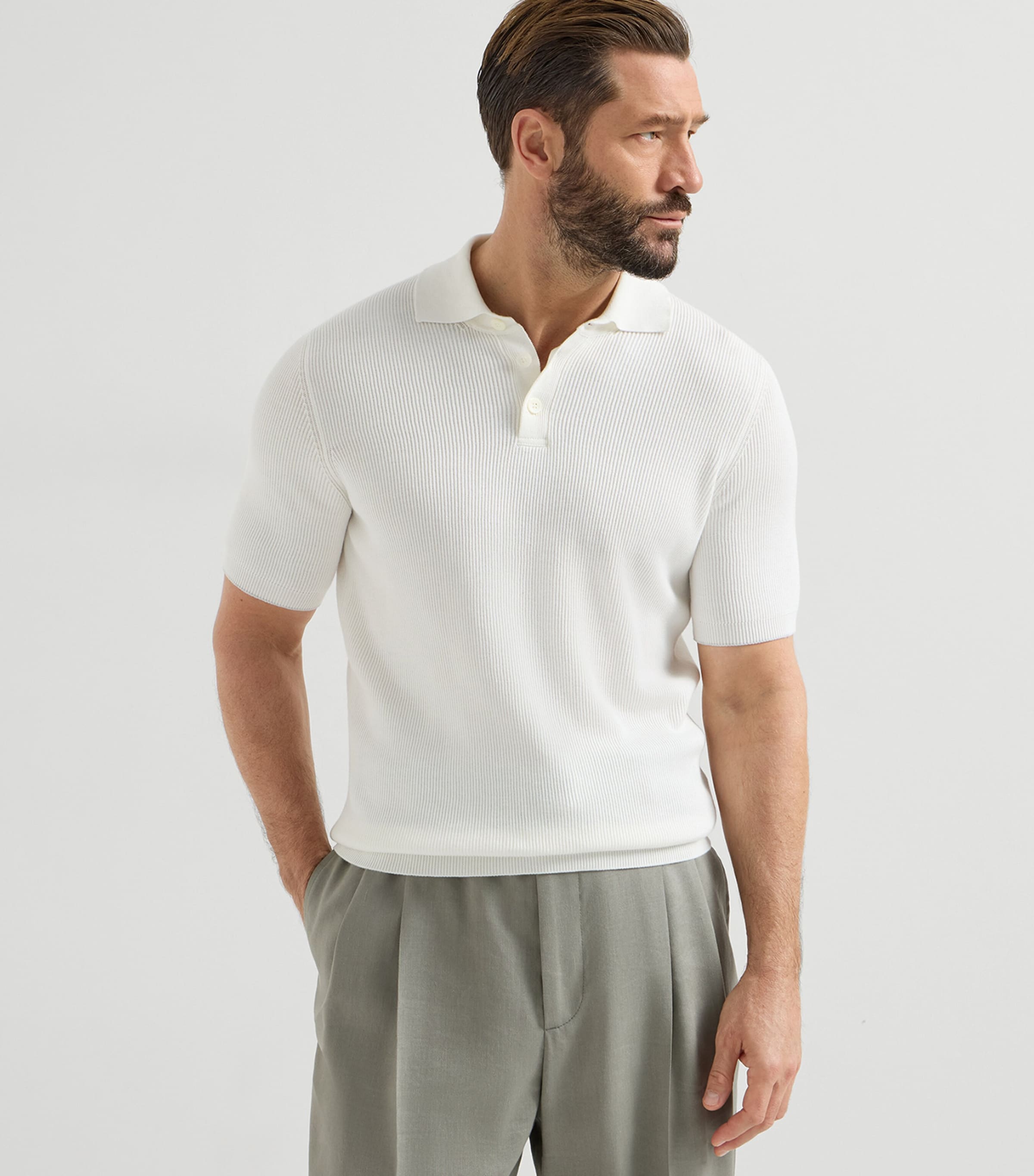 Brunello Cucinelli Mens Cotton Rib-Knit Polo Shirt Image 3