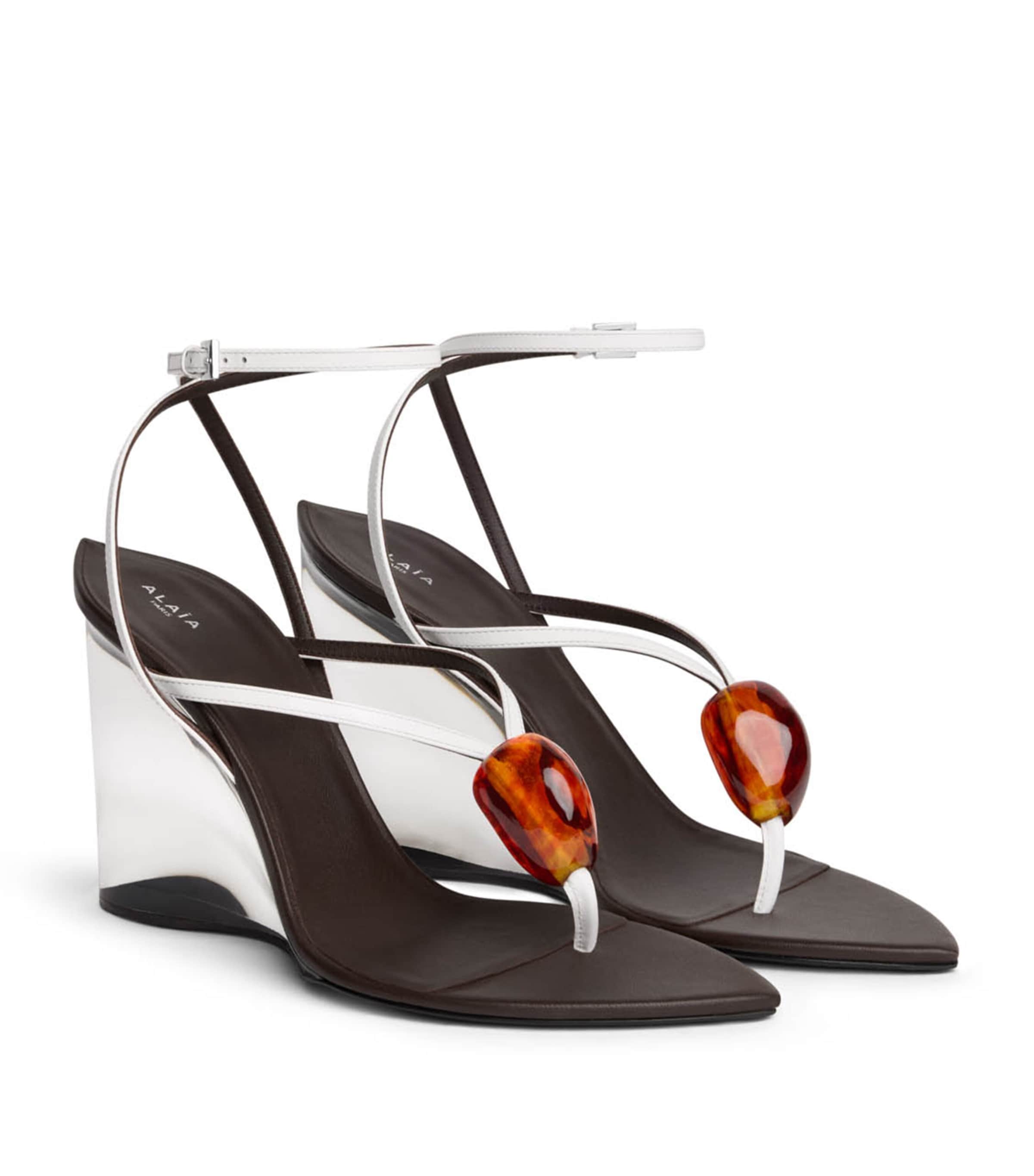 Alaïa Leather Invisible Jewel Wedge Sandals 90 Optical White Image 2