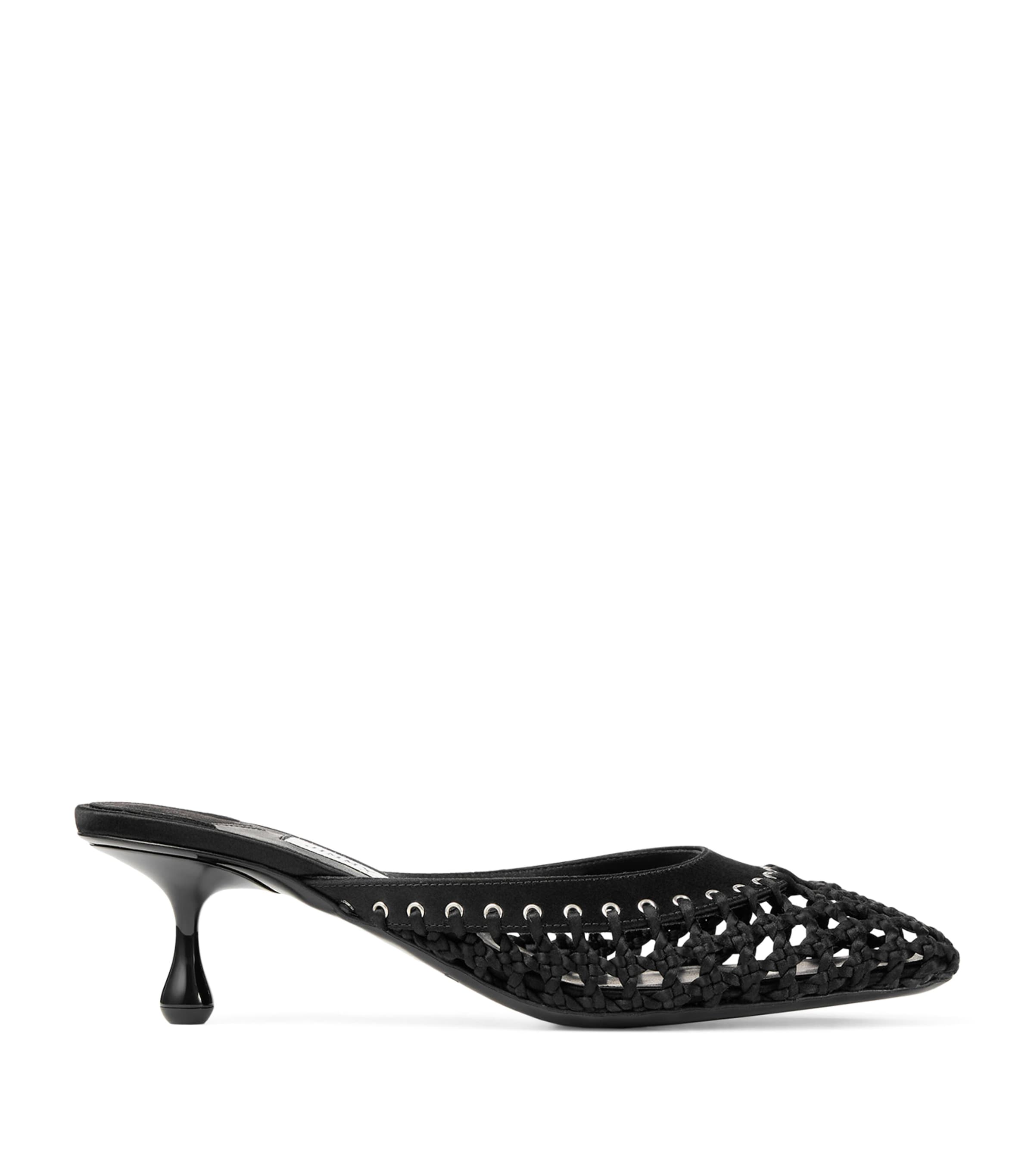 Jimmy Choo Pixie 50 Woven Satin Mules In Black