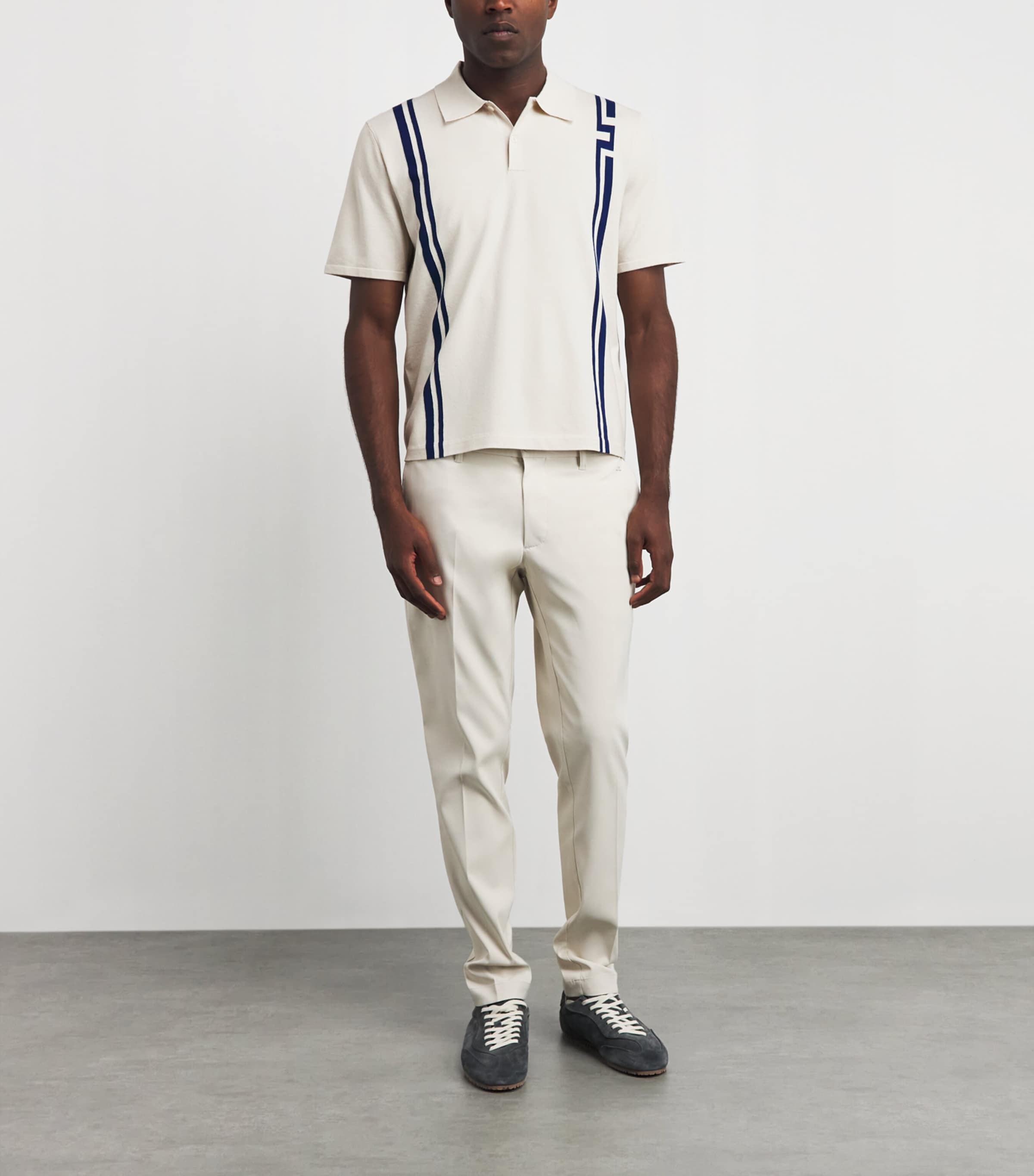 J Lindeberg Mens Rylan Stripe Knit Golf Polo Shirt Moonbeam Image 2