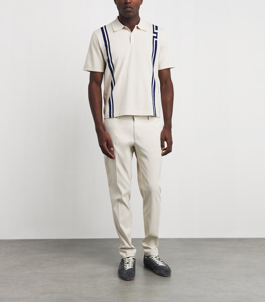J Lindeberg Mens Rylan Stripe Knit Golf Polo Shirt Moonbeam Image 2