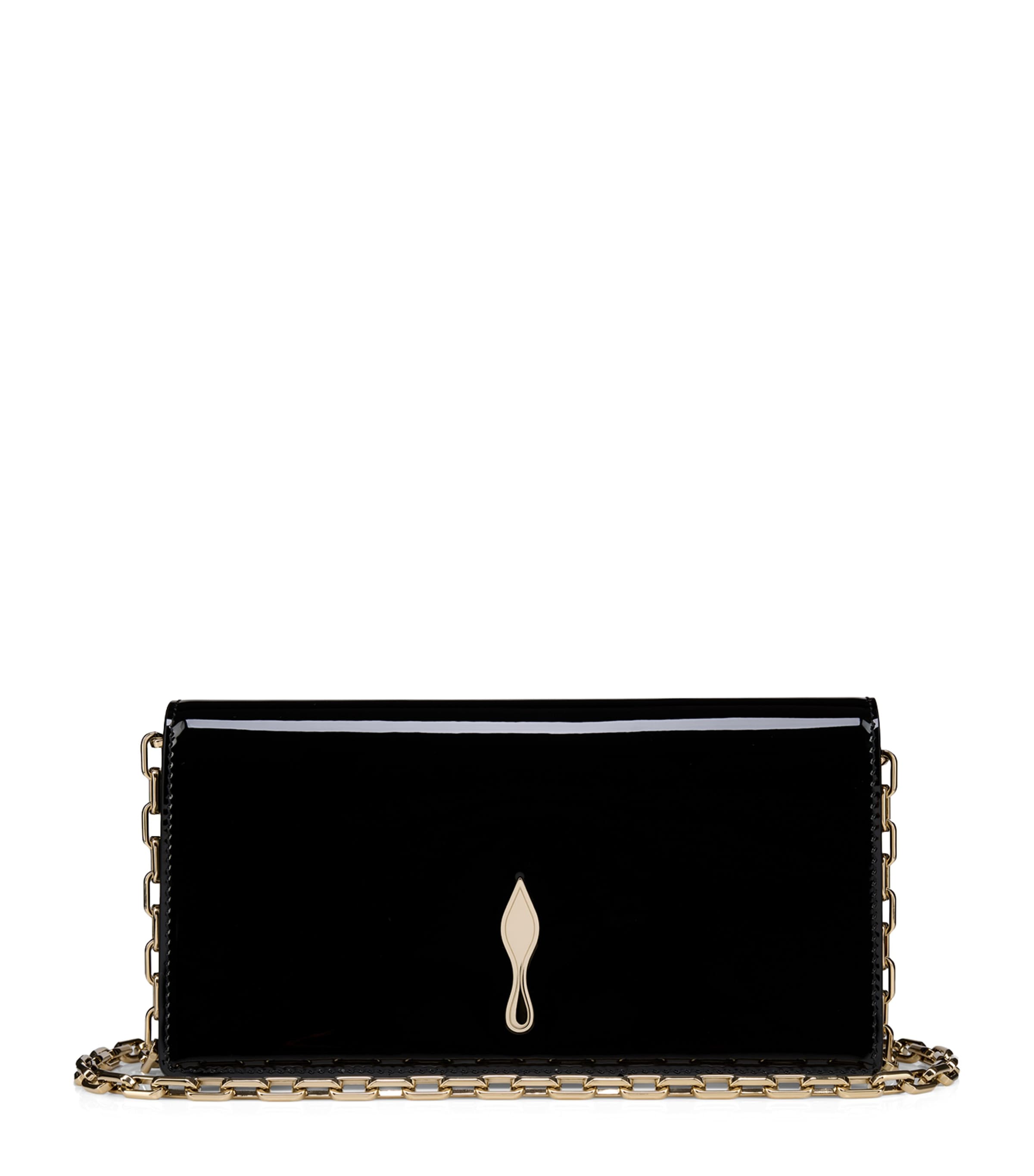 Christian Louboutin Rectangular Patent Clutch Featuring Chain Strap In Black