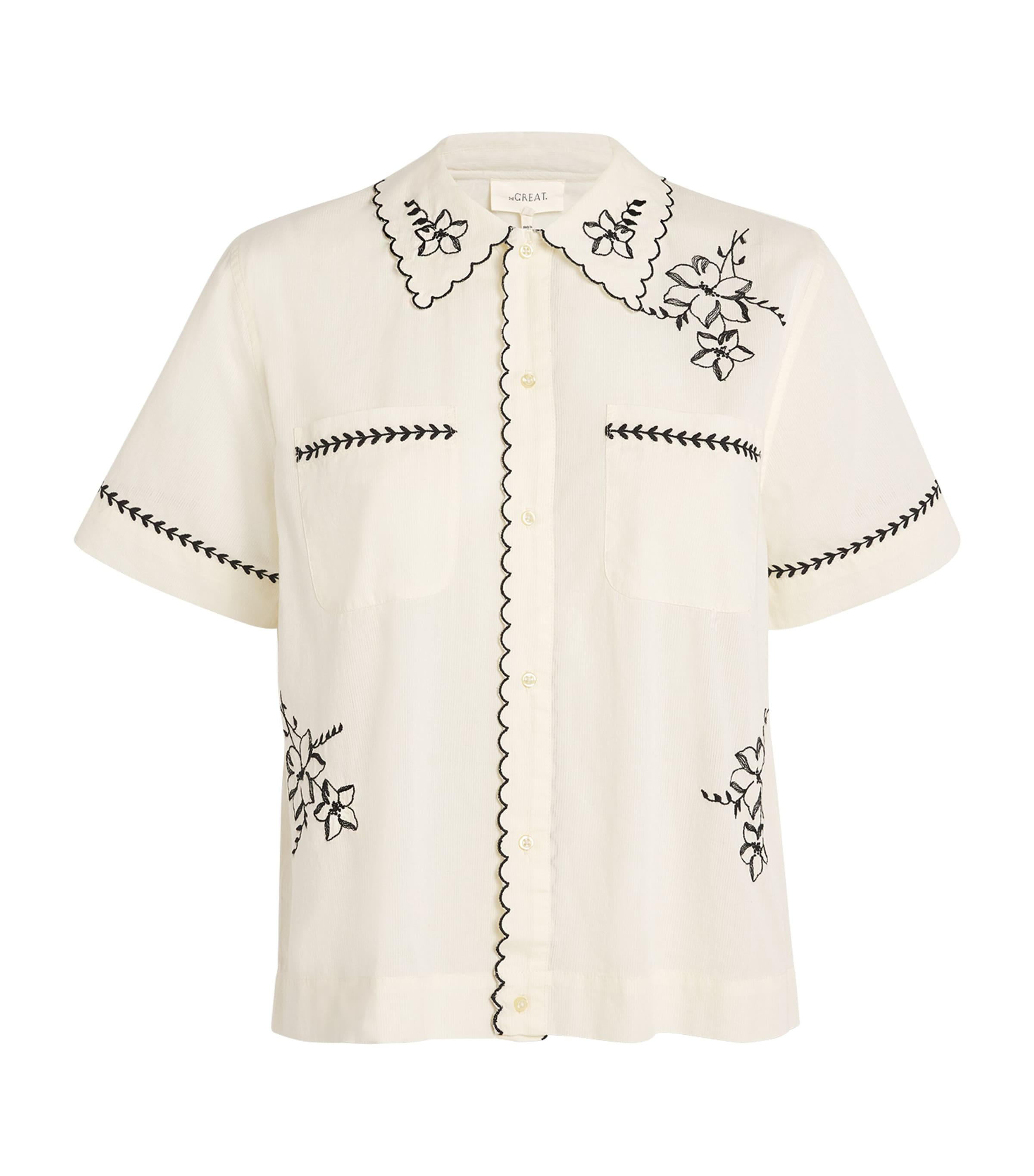 Shop The Great Cotton Embroidered Bowling Shirt In Neutral