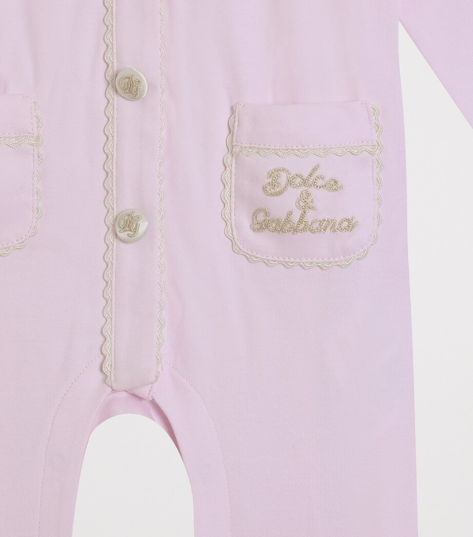 Dolce&Gabbana Kids Cotton Logo All-In-One, Bib and Hat Set (0-24 Months) Very Light Pow Image 4