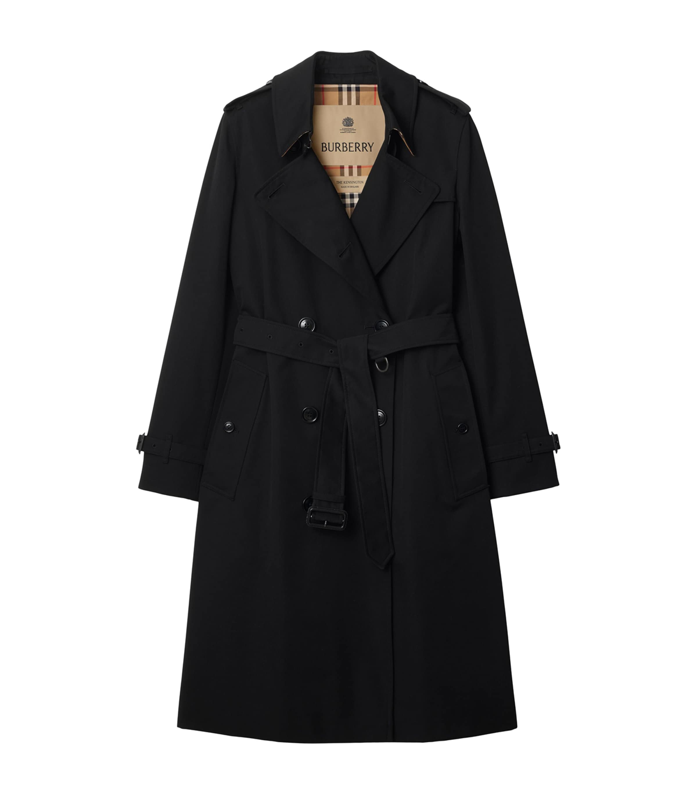Burberry Gabardine Mid-length Kensington Heritage Trench Coat In Black