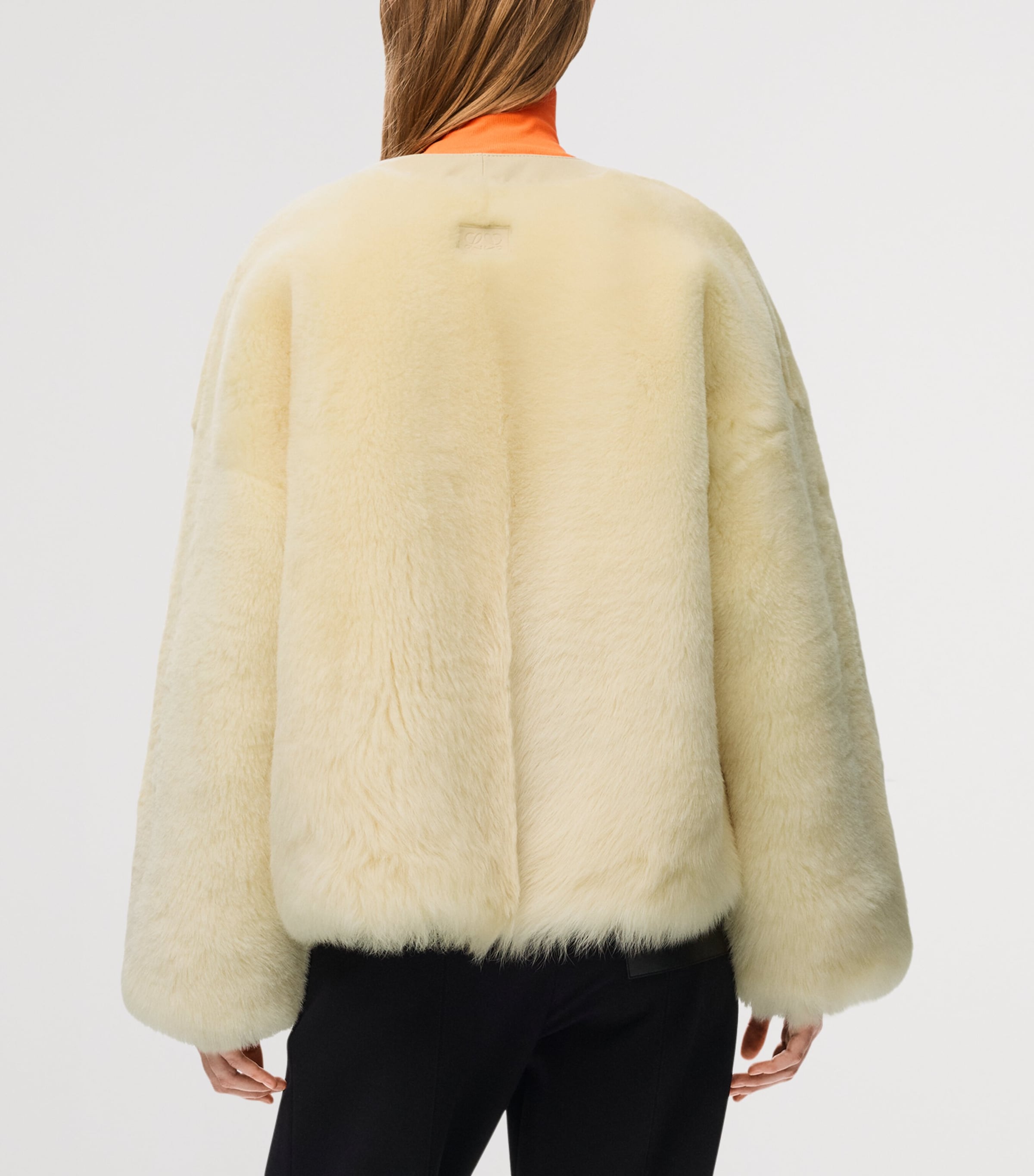 LOEWE Womens Shearling V-Neck Cardigan Light Yellow Image 4