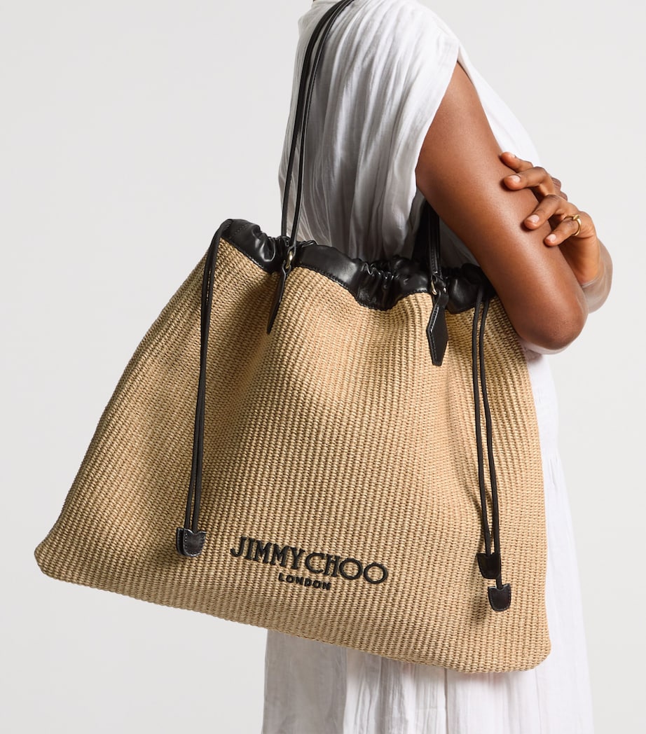 Large Raffia Drawstring Tote Bag NATURAL/BLACK/LIGHT Image 2