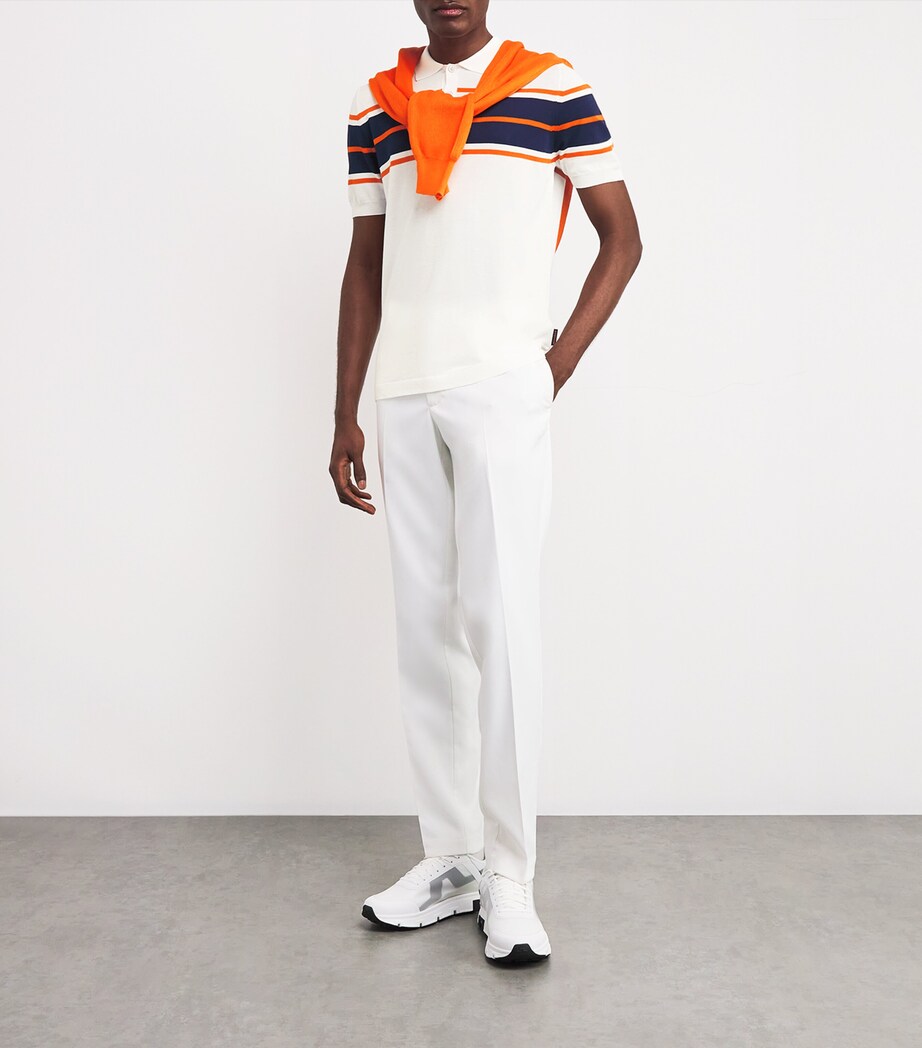 Cotton Stripe-Detail Polo Shirt V2509-BIANCO/NAVY Image 2