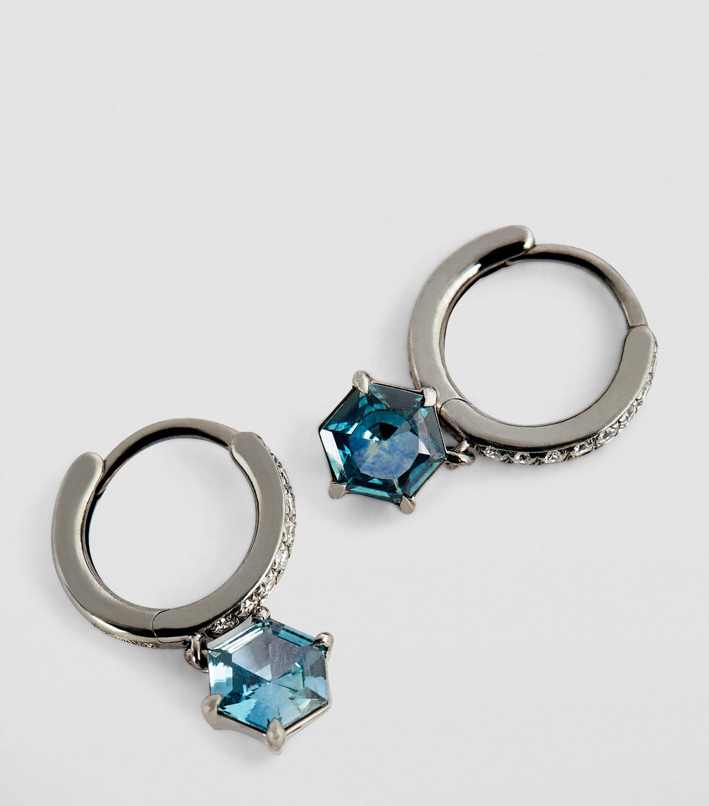 Blackened White Gold, Diamond and Sapphire Offset Hoop Earrings WHITE GOLD Image 6