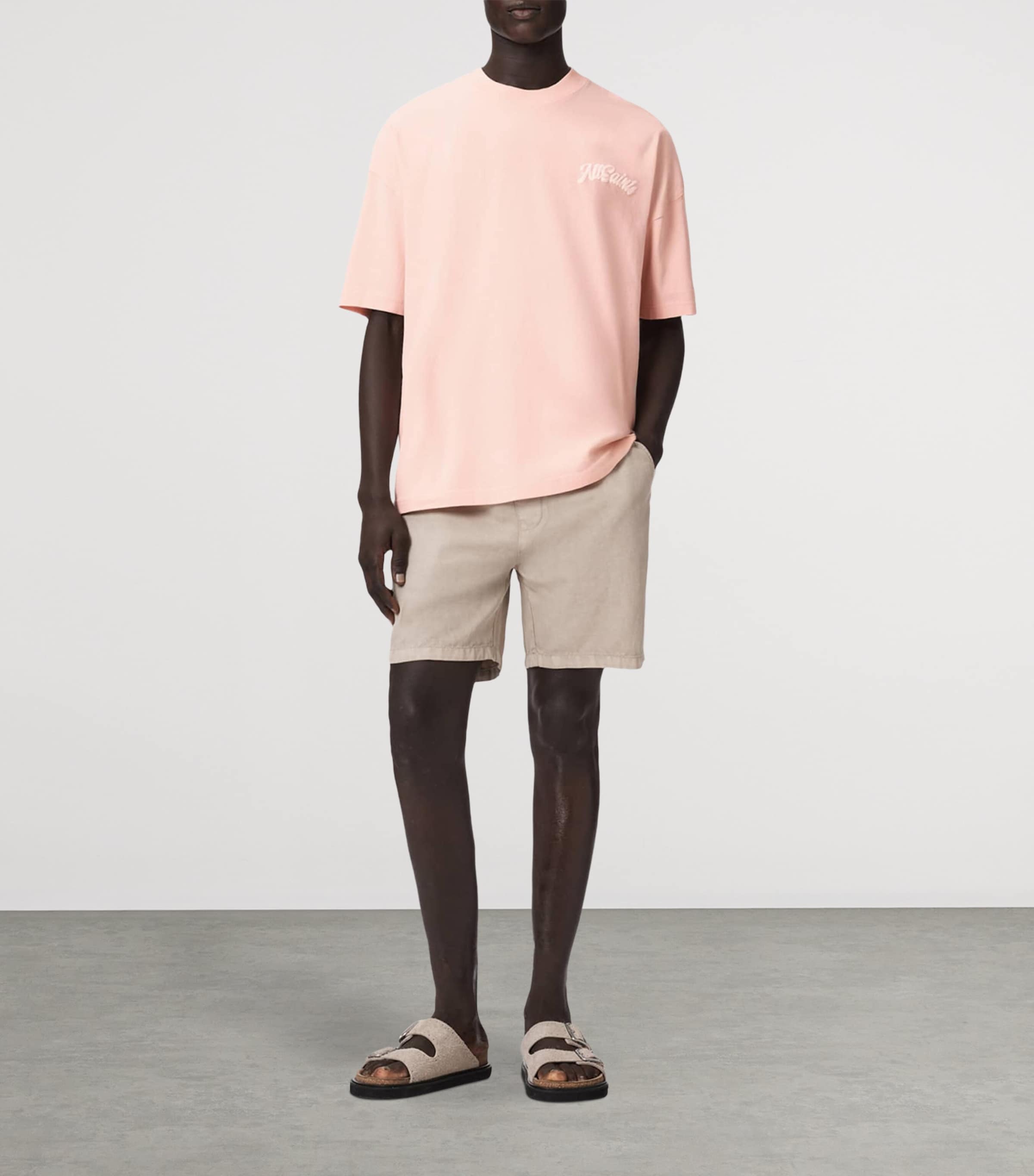 AllSaints Mens Organic Cotton Oversized Odyssey T-Shirt Blushed Pink Image 2