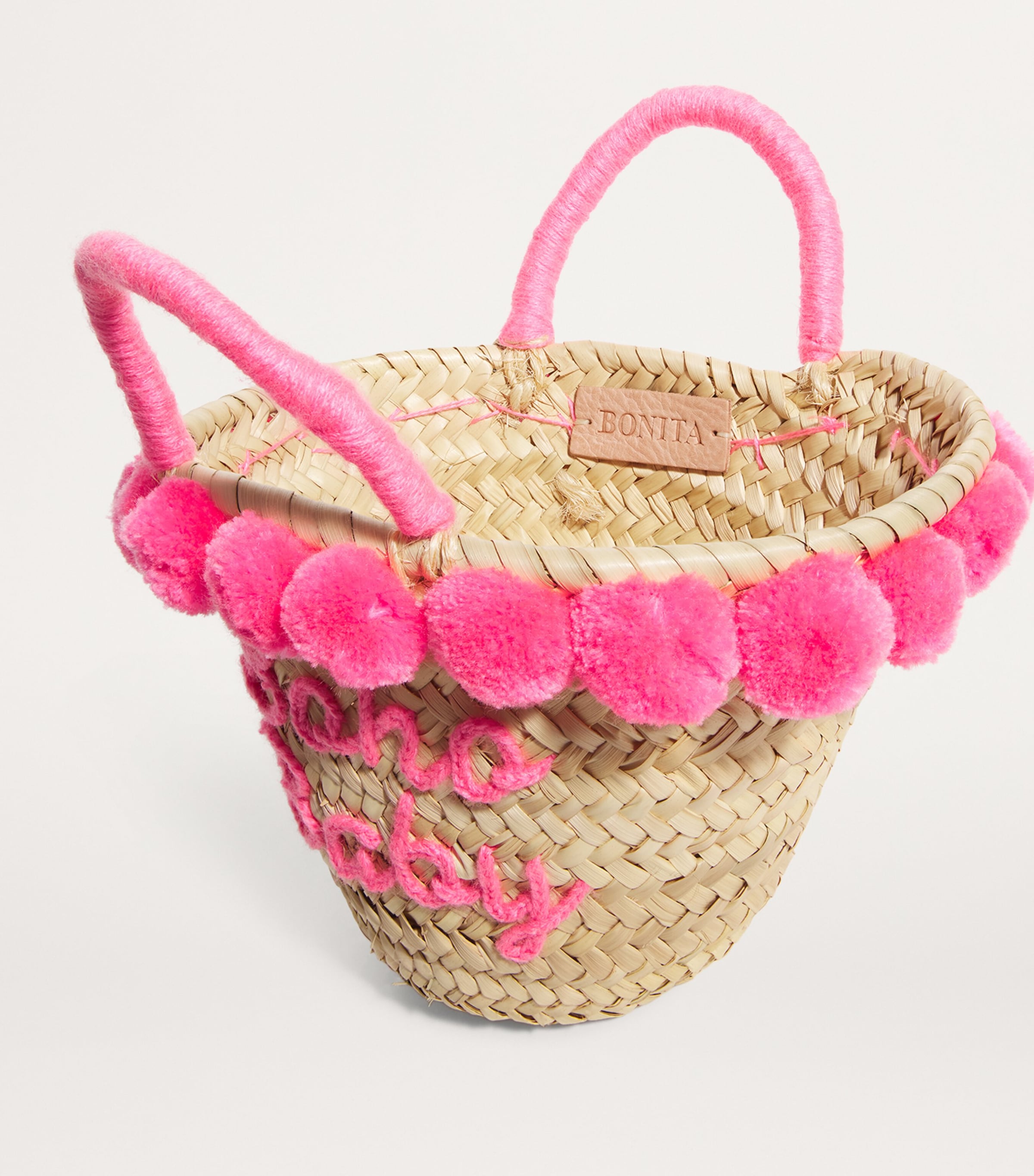 BONITA Pompom Boho Basket Bag Pink Image 3