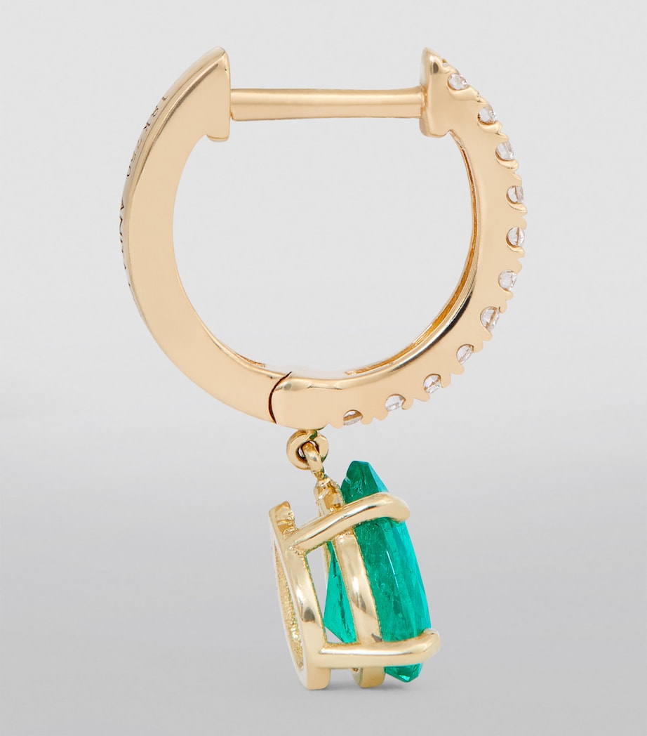 Yellow Gold, Diamond and Emerald Single Huggie Earring YELLOW GOLD Image 3