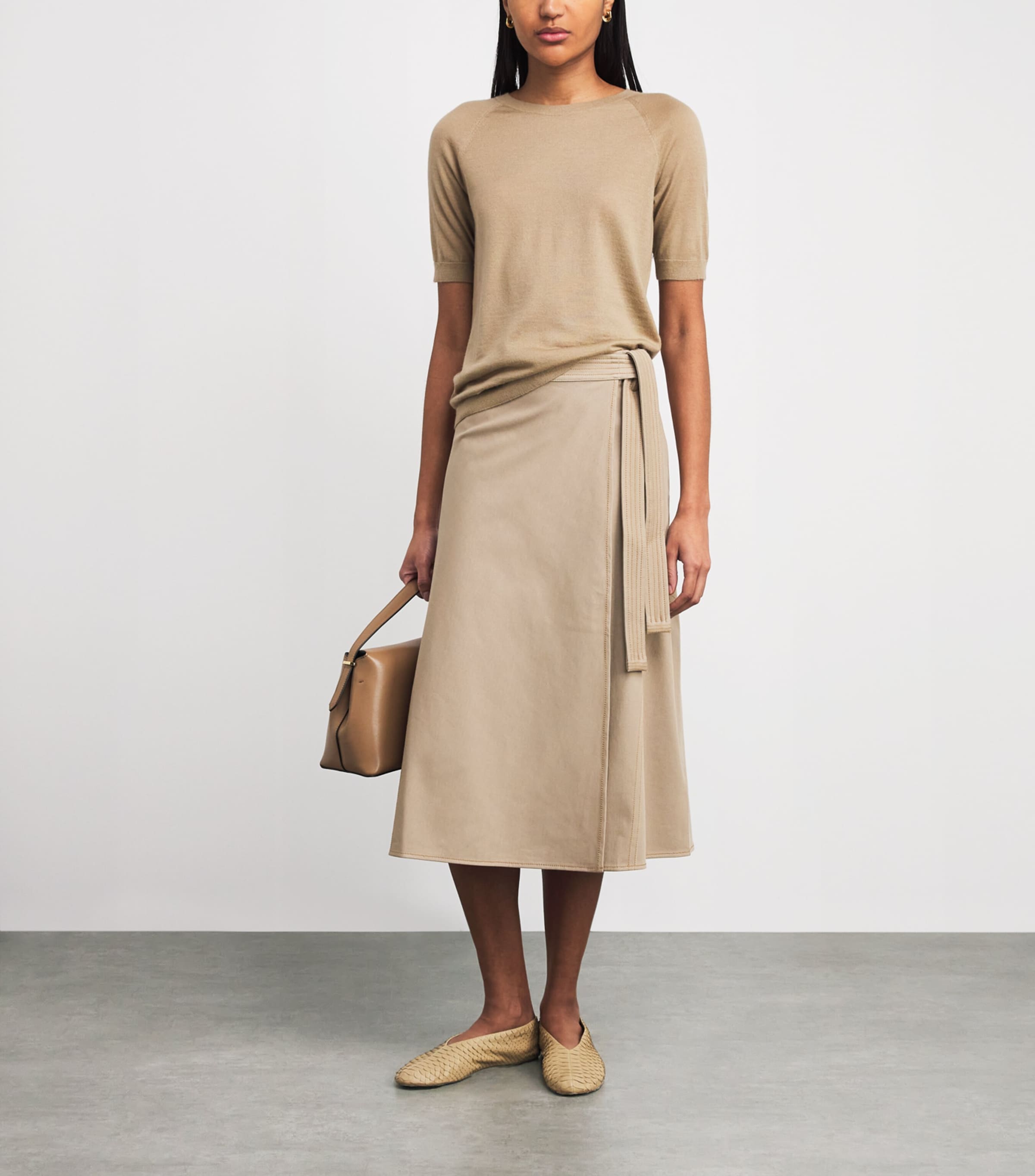 Jersey Wrap Midi Skirt 001 BEIGE Image 2