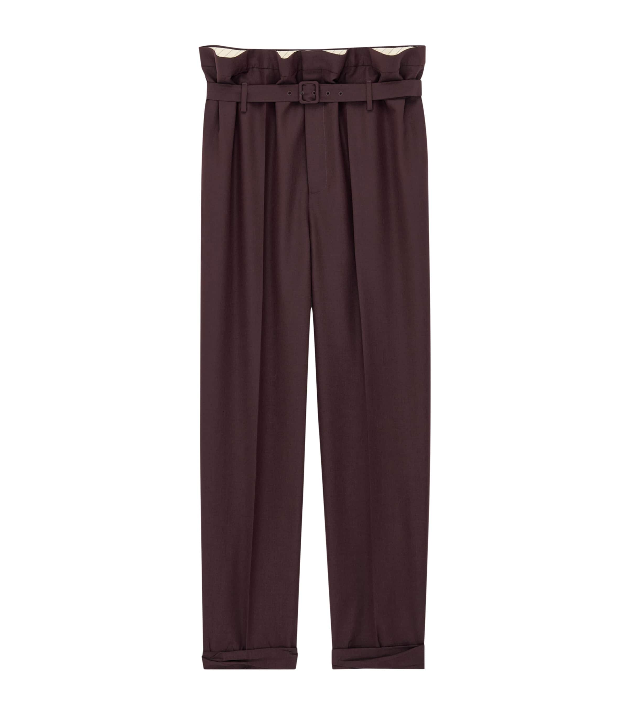 Saint Laurent Mens Virgin Wool Paperbag Slim Trousers Image 1