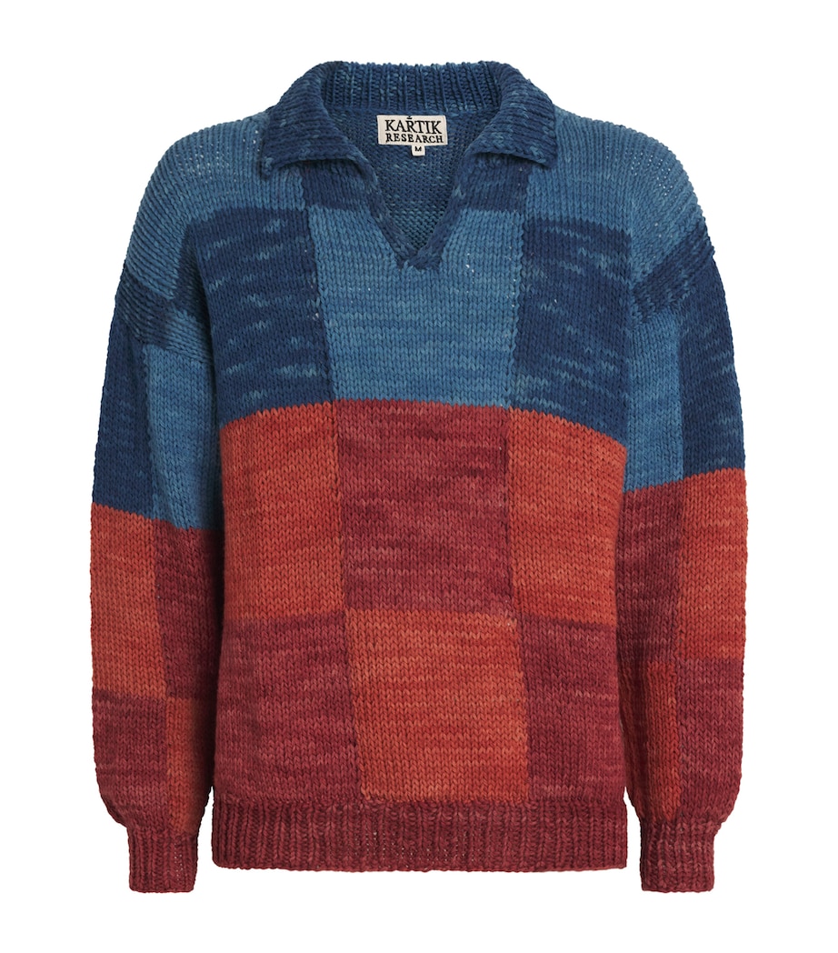 Kartik Research Mens Cotton Check Knitted Rugby Sweater Red/ Blue Image 1