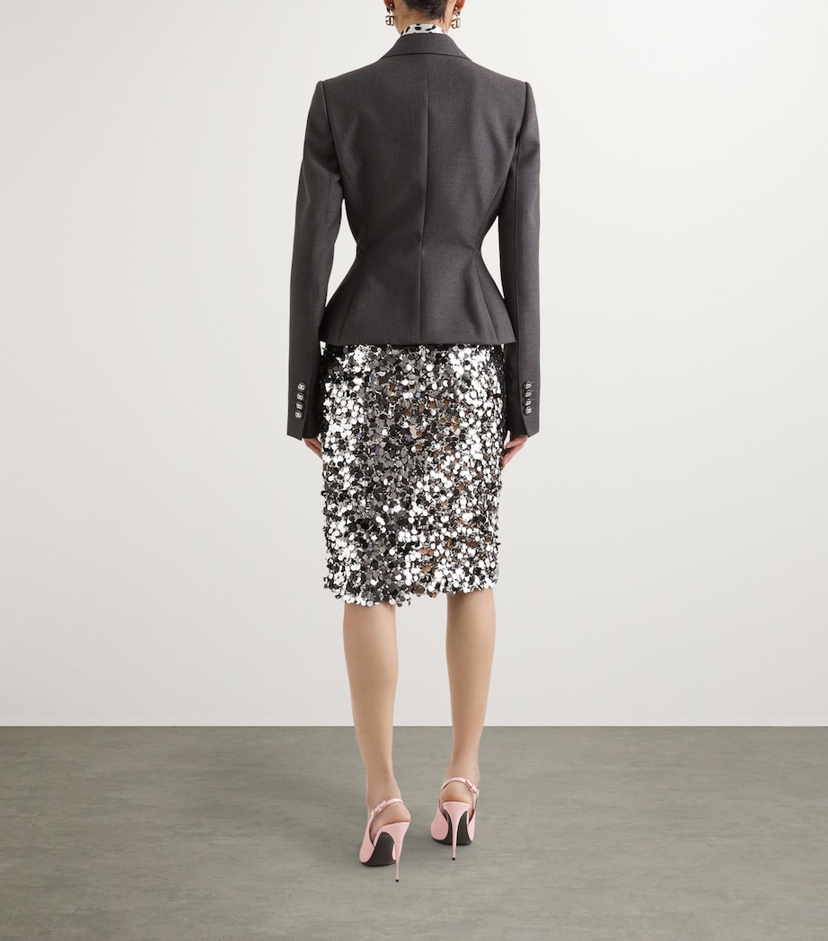 Embellished Sequin Midi Skirt S0998-SILVER Image 5