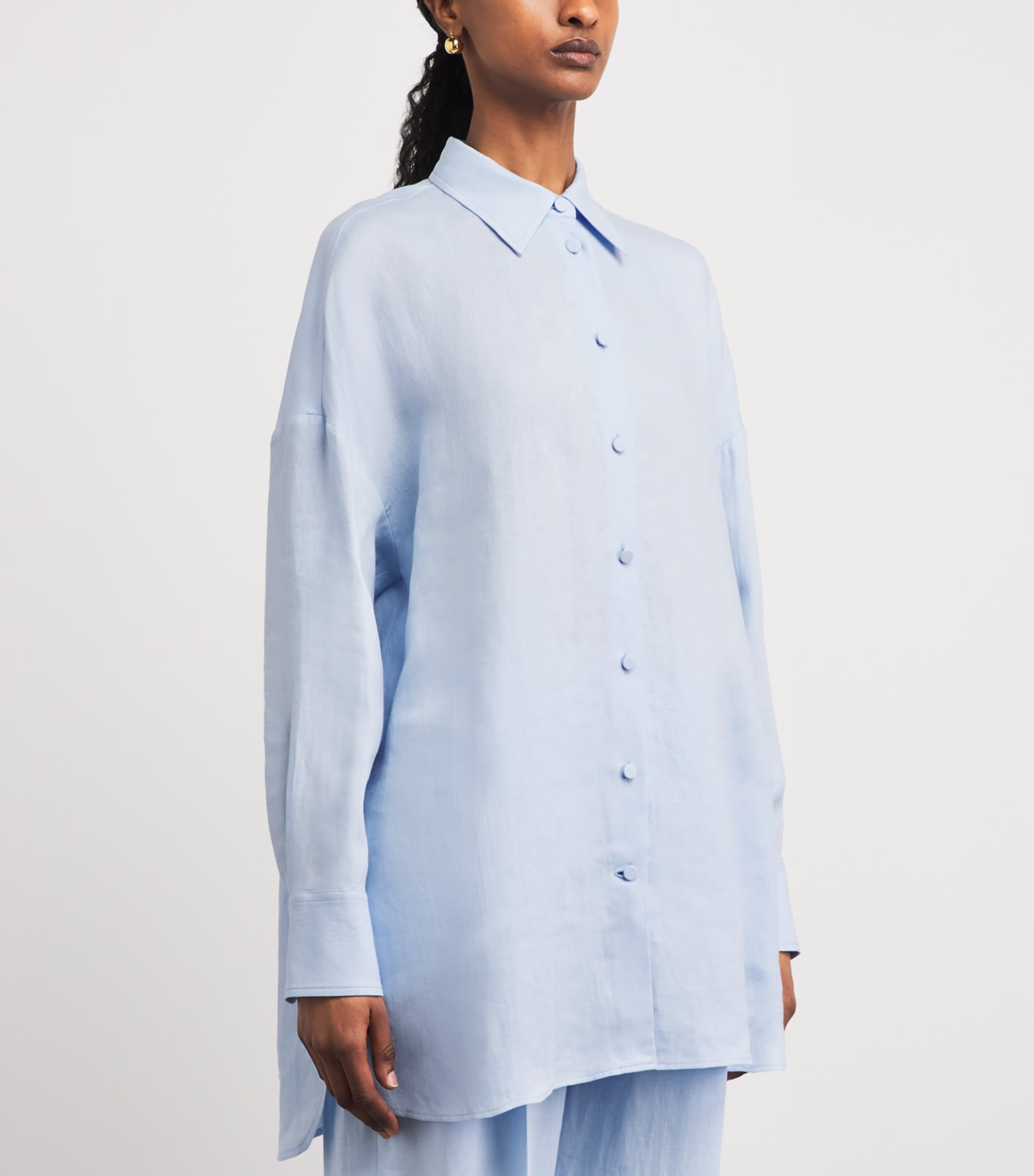 Agnona Womens Linen Long-Sleeve Shirt Light Blue Cloud Image 4