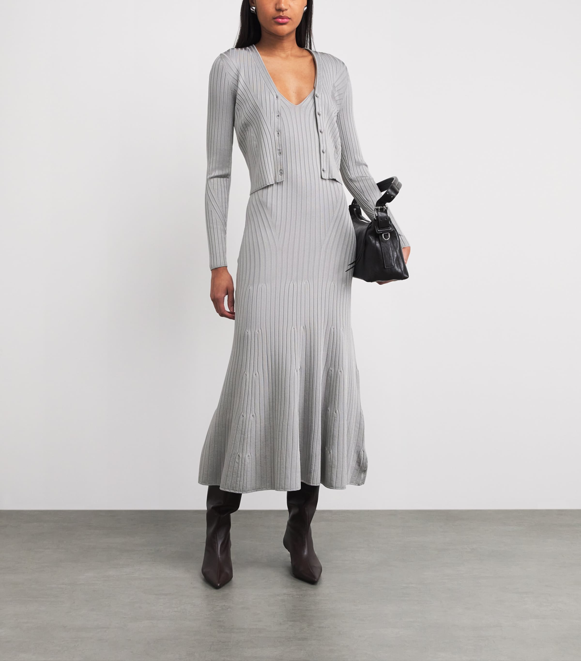Adam Lippes Womens Rib-Knit V-Neck Cardigan Silver Image 2