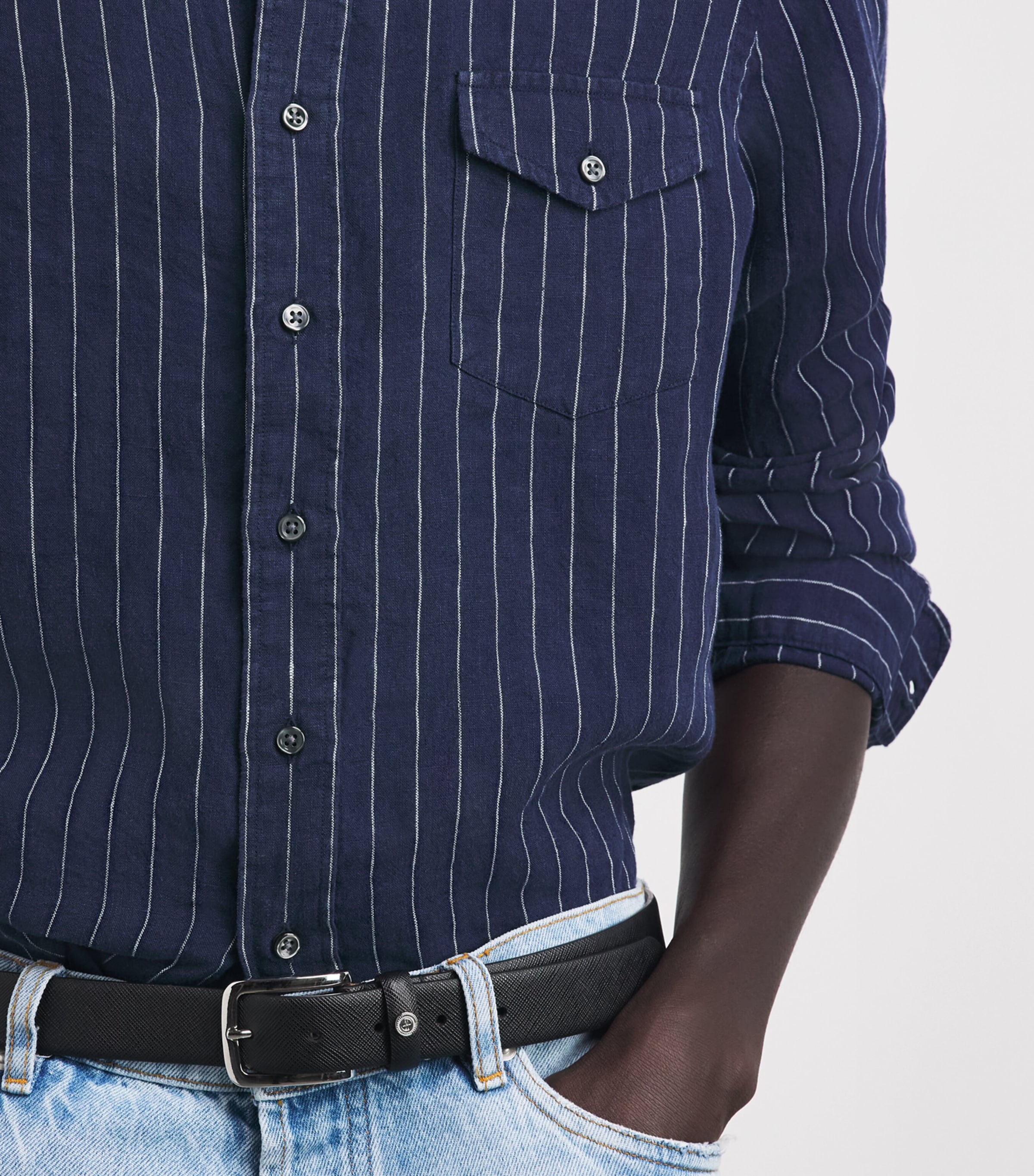 Polo Ralph Lauren Mens Linen Stripe Shirt Navy White Image 3
