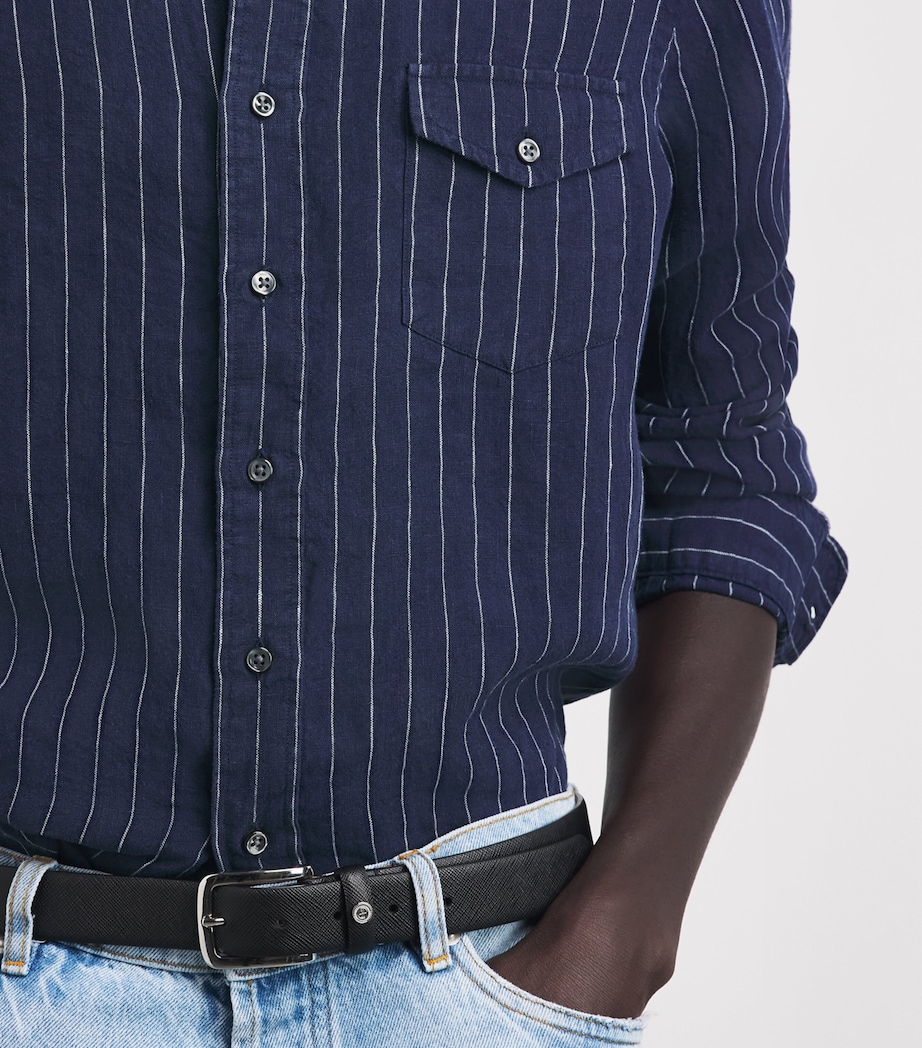 Polo Ralph Lauren Mens Linen Stripe Shirt Navy White Image 3