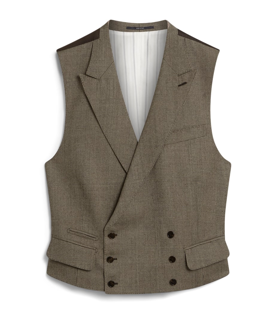 Wool Glen Check Double-Breasted Waistcoat 293SOFT BROWN Image 1