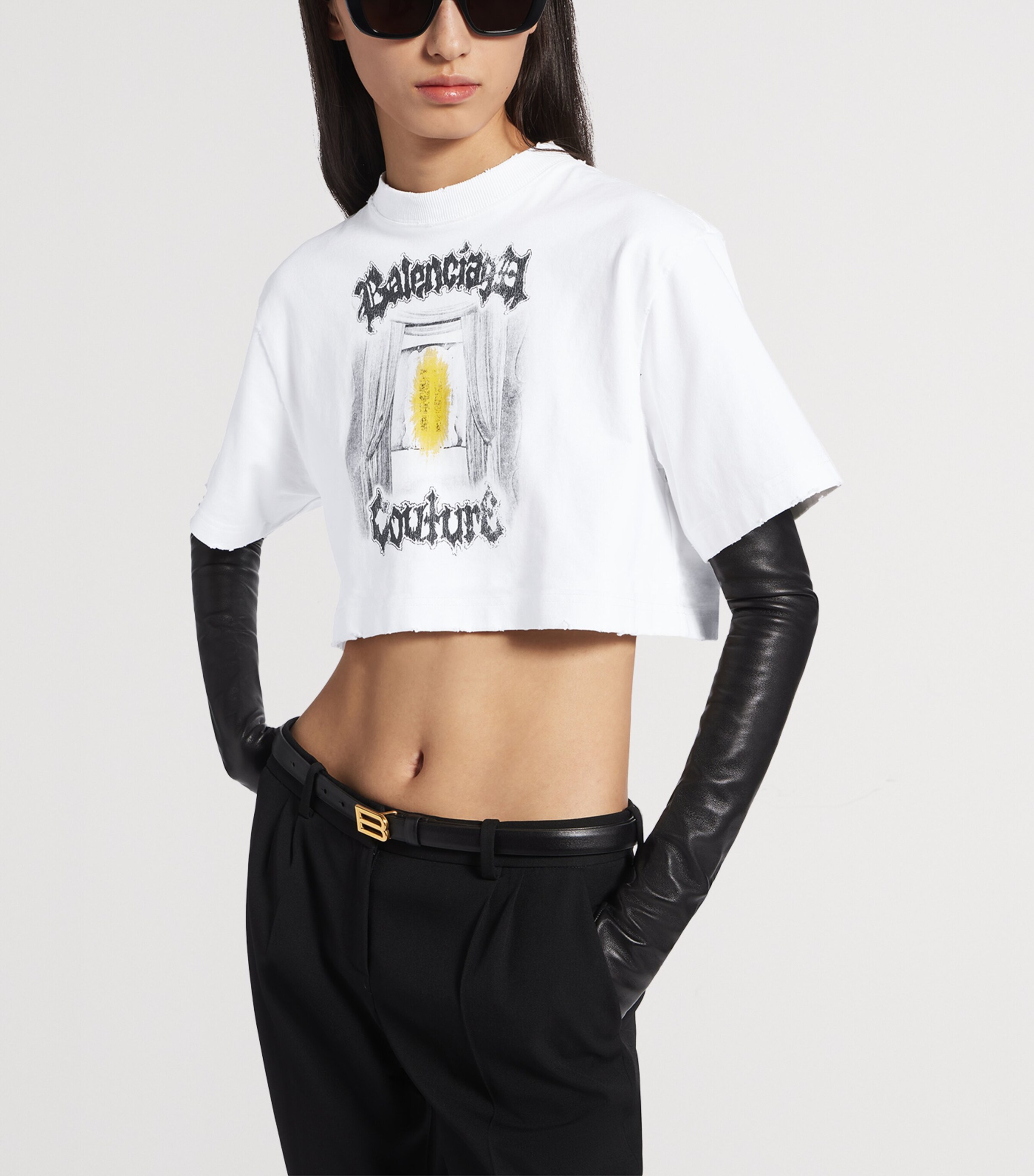 Balenciaga Womens Cotton Salon De Couture Cropped T-Shirt Image 5