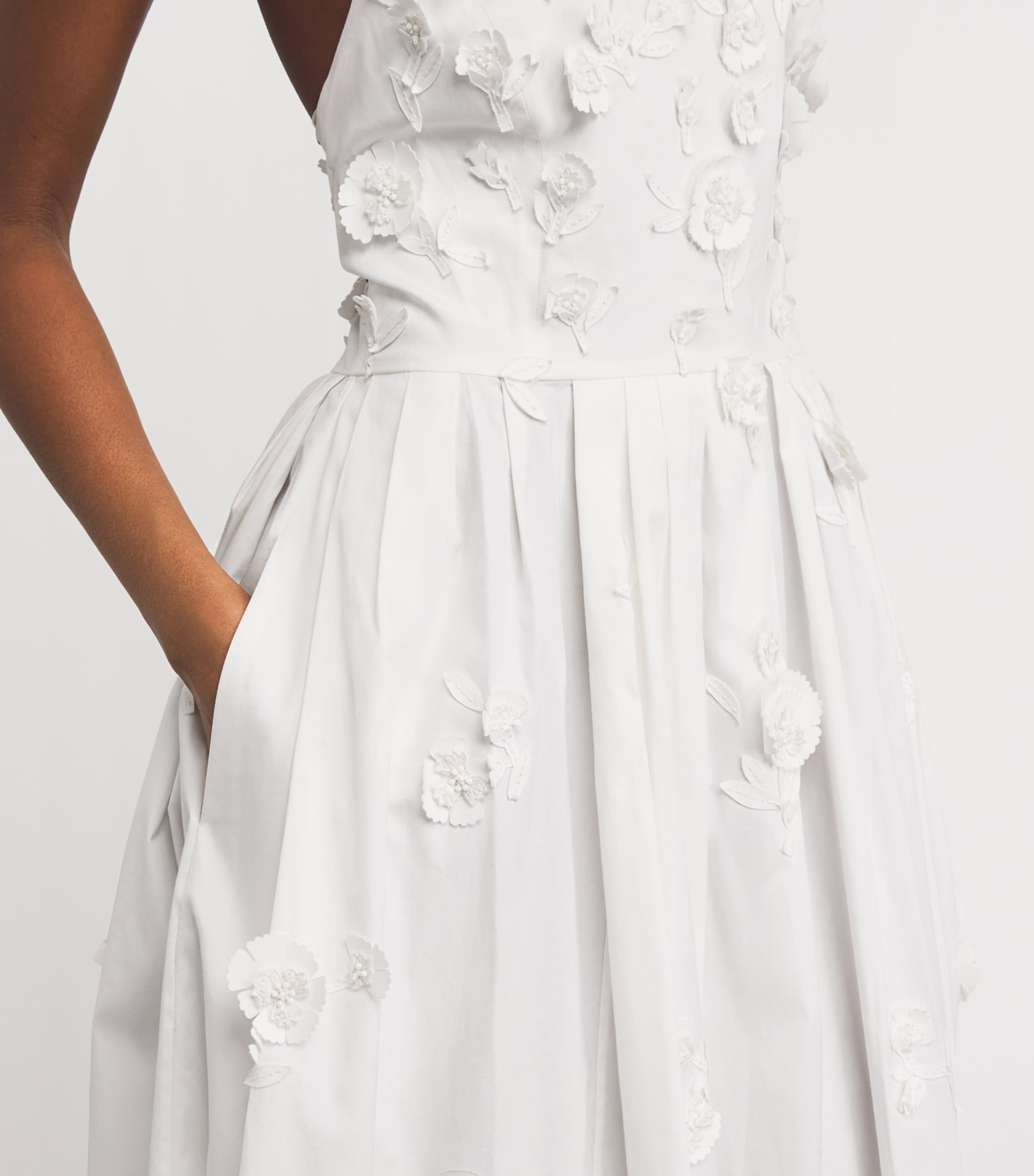 Carolina Herrera Womens Cotton-Blend Floral Halterneck Midi Dress White Image 5