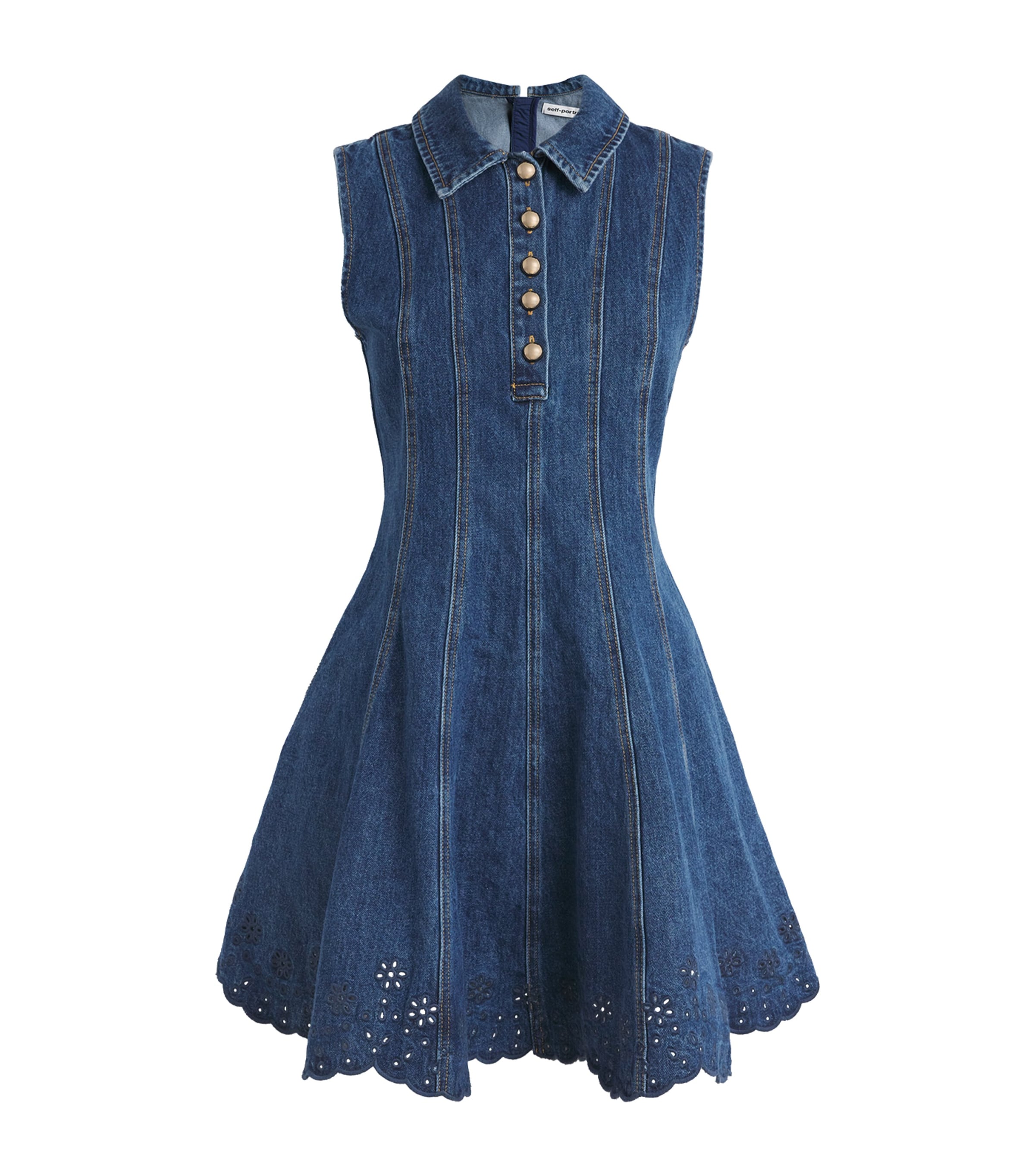 Self-Portrait Womens Denim Flared Mini Dress Blue Image 1