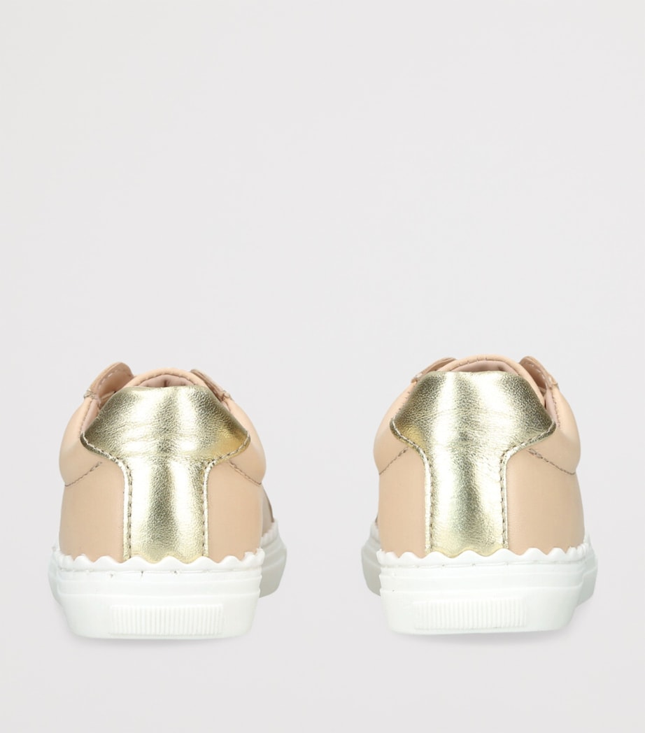 Leather Metallic-Trim Logo Sneakers GOLD Image 2