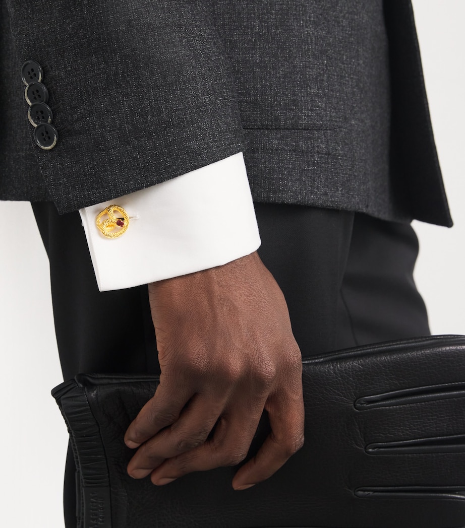 Gold-Plated Enamel-Detail Viper Cufflinks YELL GLD COLOUR Image 5