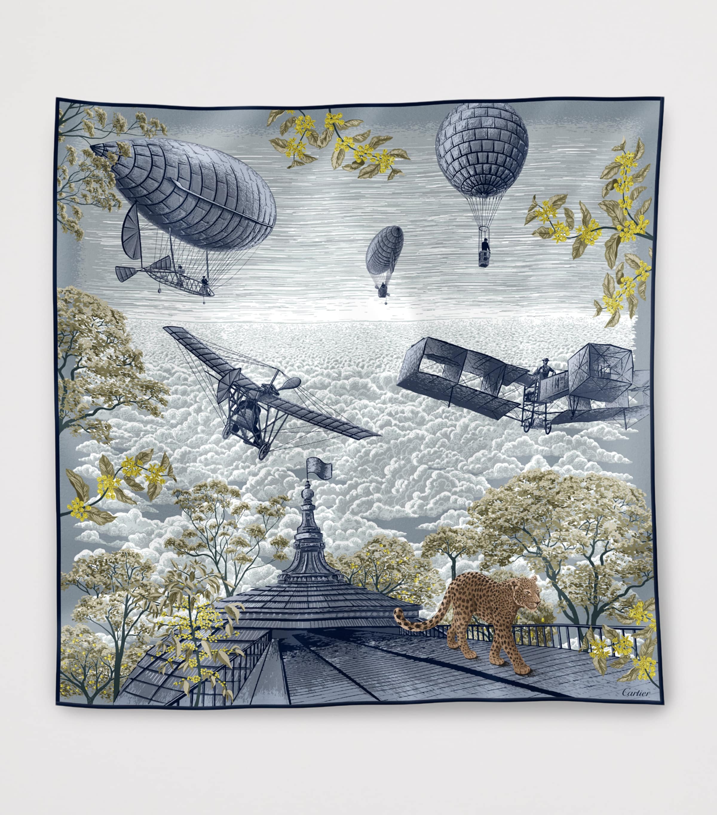 Cartier Silk Santos Aéronaute Double-Sided Scarf Grey Image 2