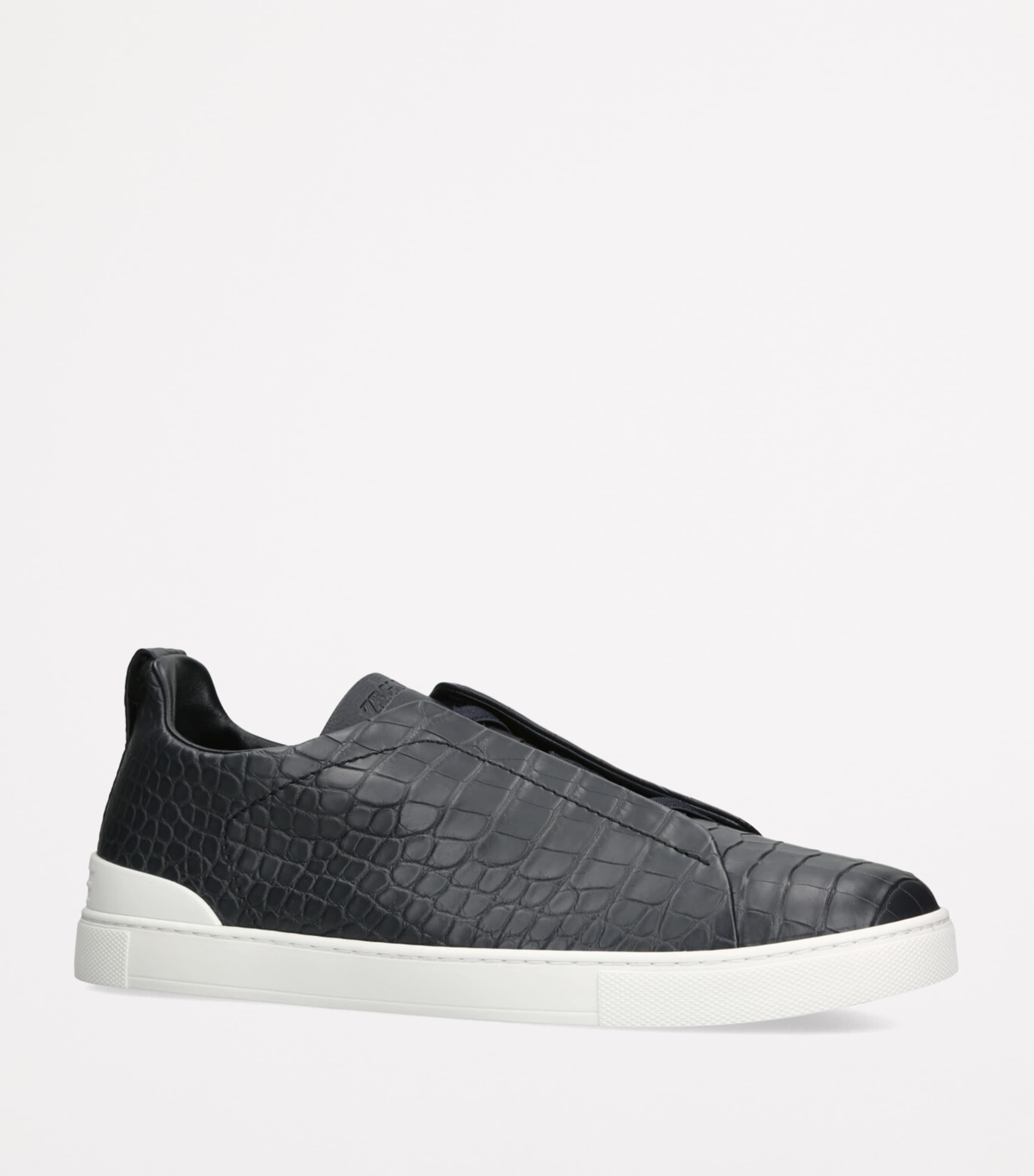 Crocodile Leather Triple Stitch SECONDSKIN Sneakers NAVY Image 3