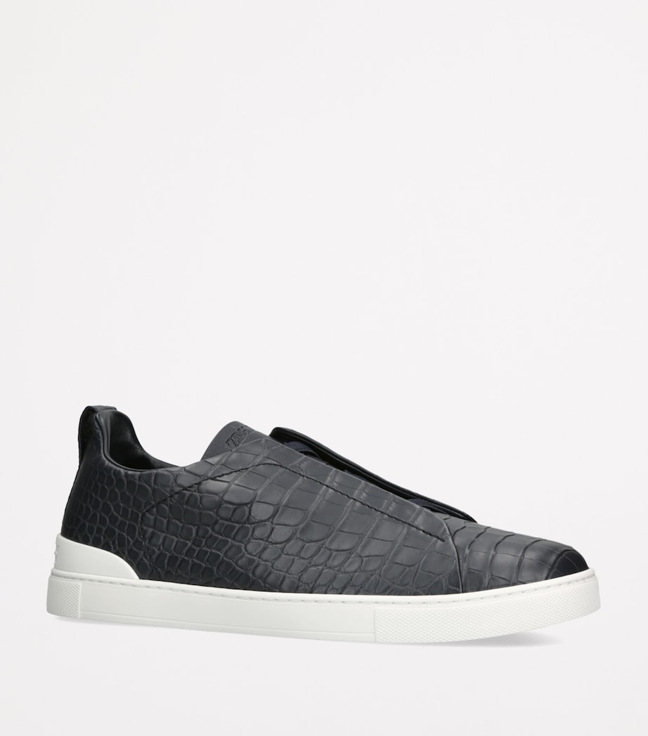 Crocodile Leather Triple Stitch SECONDSKIN Sneakers NAVY Image 3