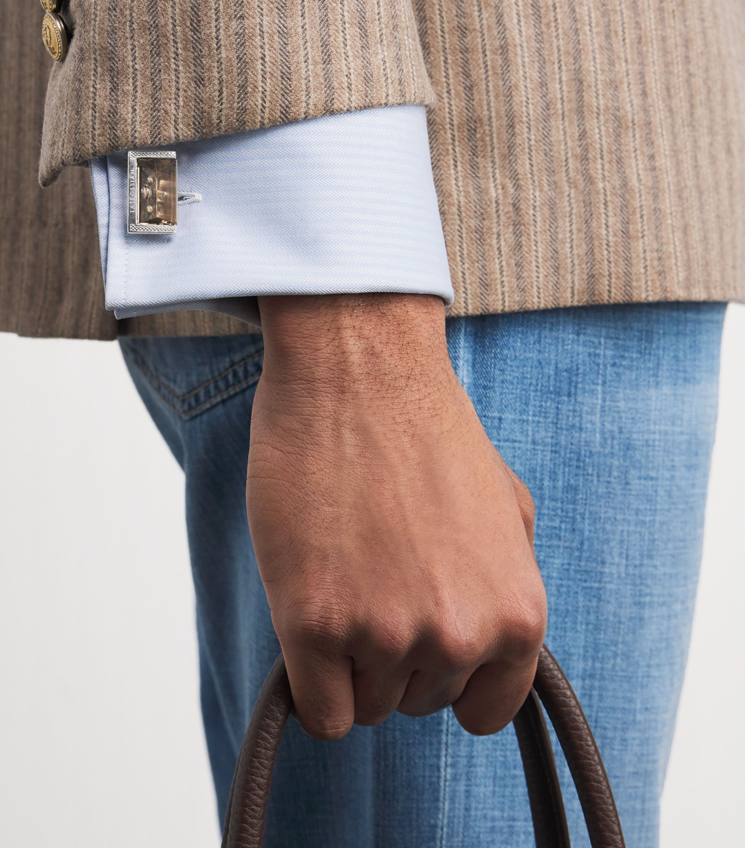 Sterling Silver and Smoky Quartz Cufflinks BROWN Image 2