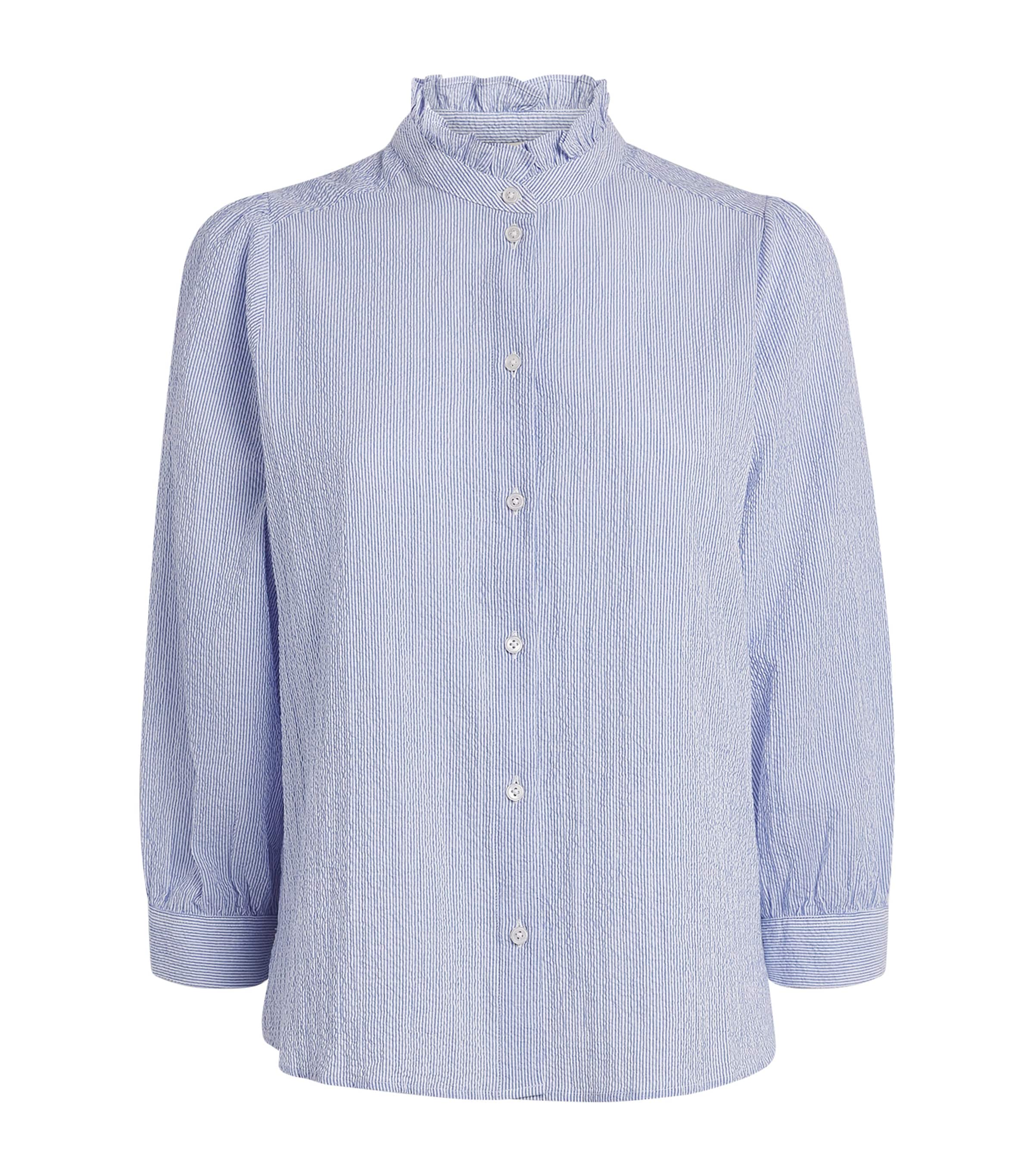ME+EM Womens Seersucker Stripe Blouse Blue/soft White Image 1