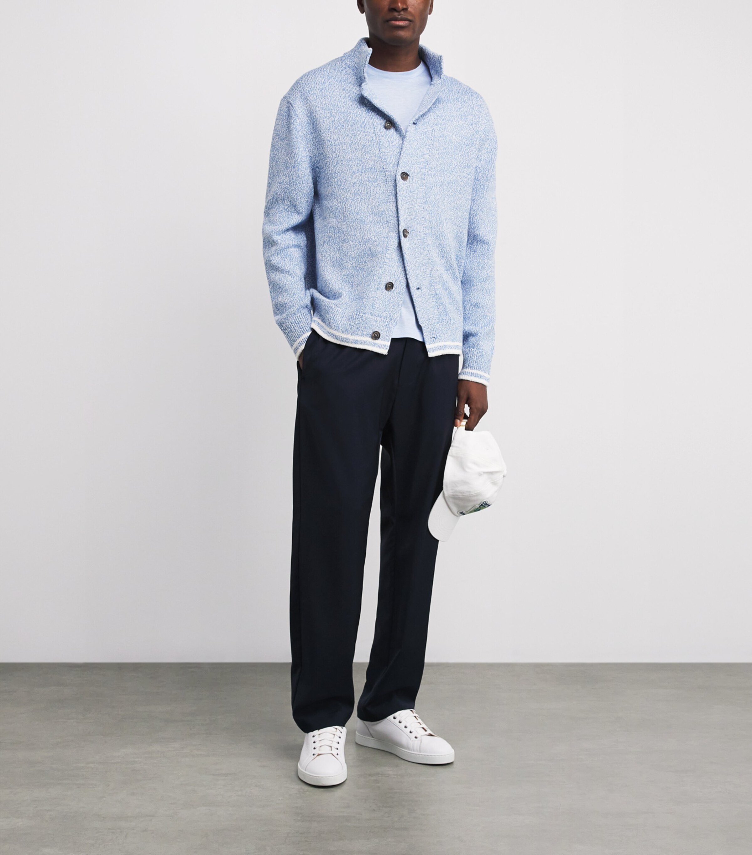 Cotton Marled Cardigan 104 BIANCO AZZURRO Image 2