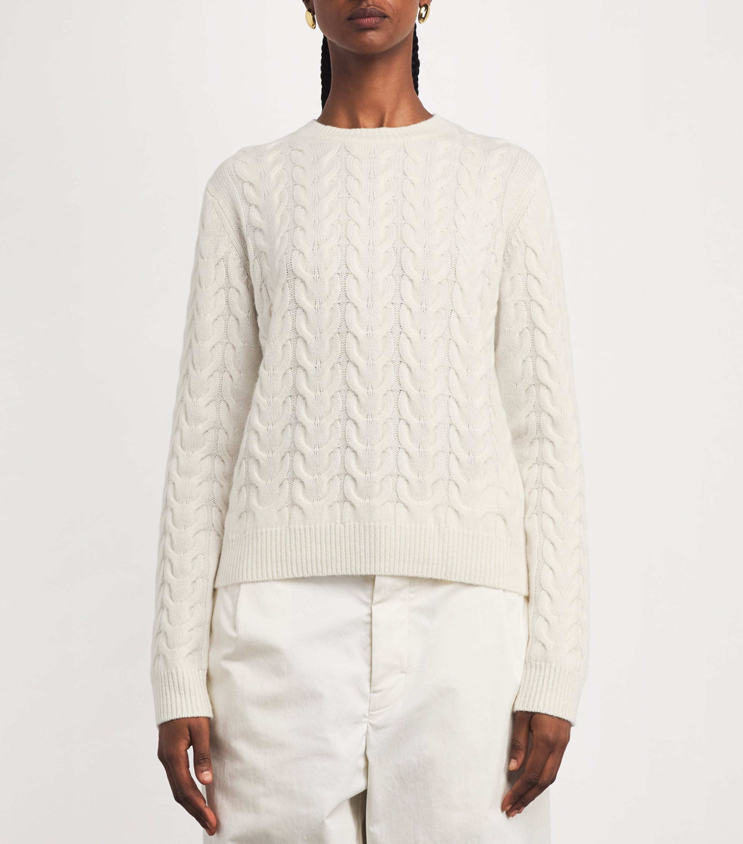 Cashmere Cable-Knit Sweater WHITE Image 3