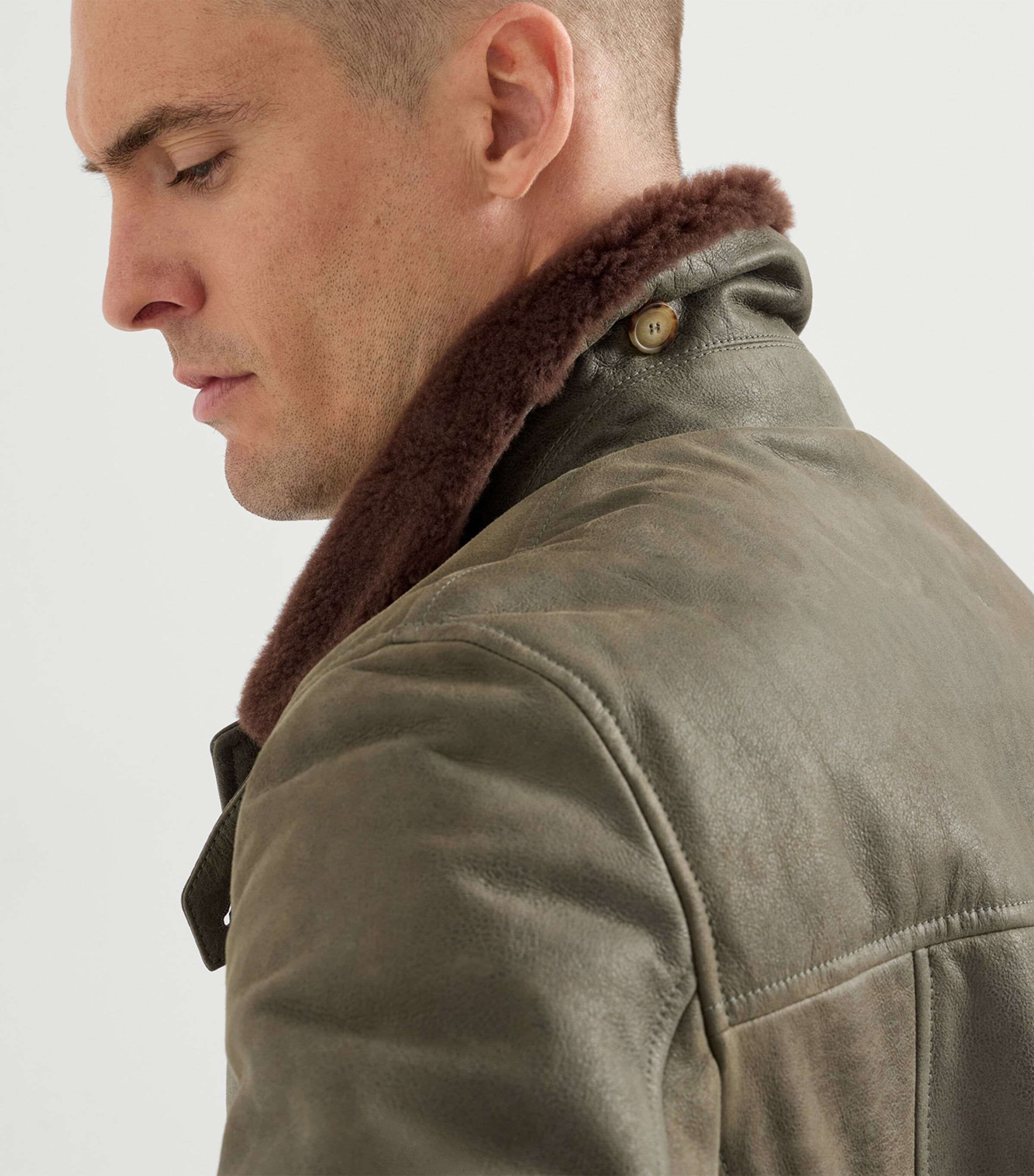 Brunello Cucinelli Mens Leather Shearling-Trim Jacket Image 6
