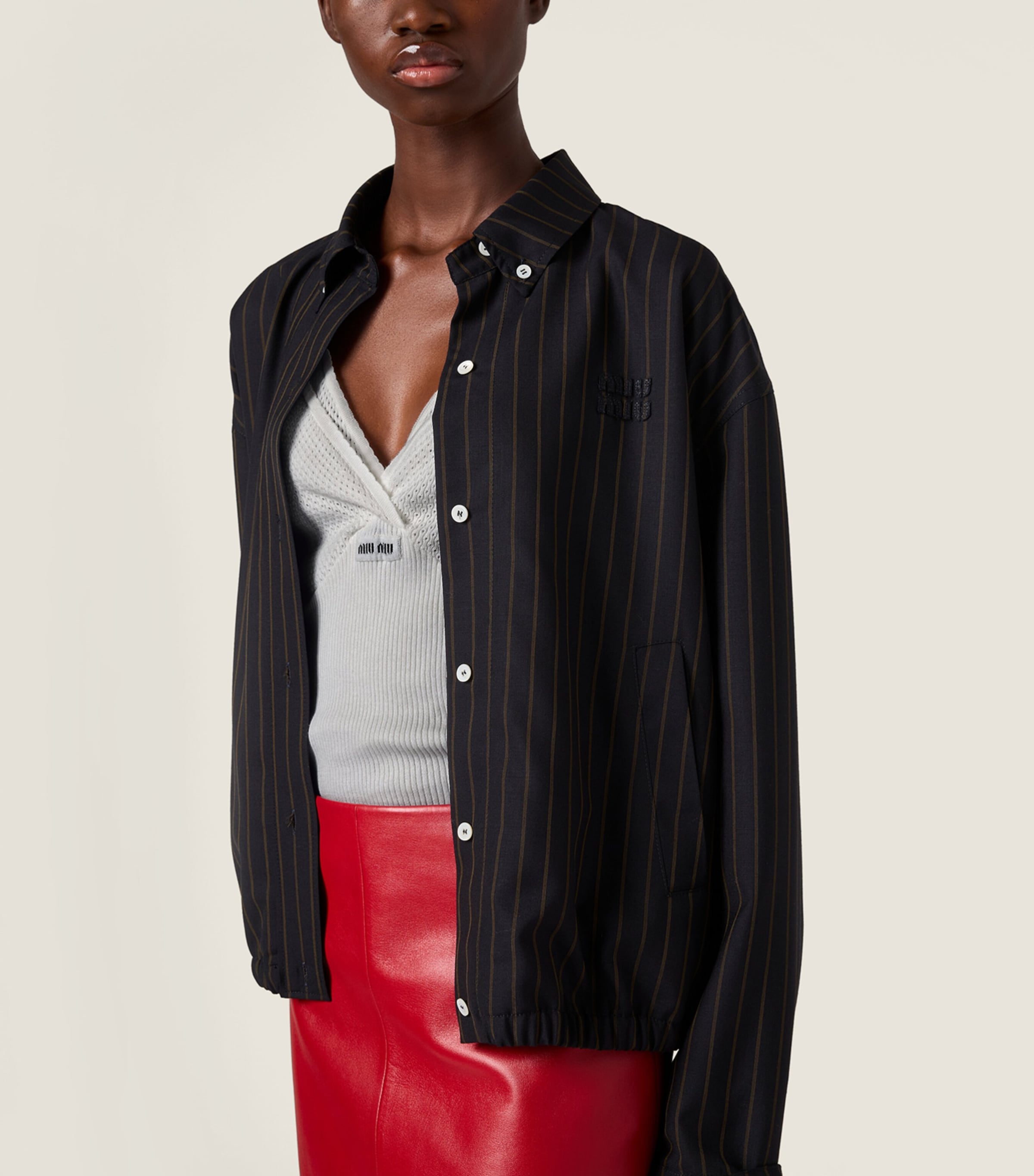 Miu Miu Womens Pinstripe Blouson Jacket Image 4