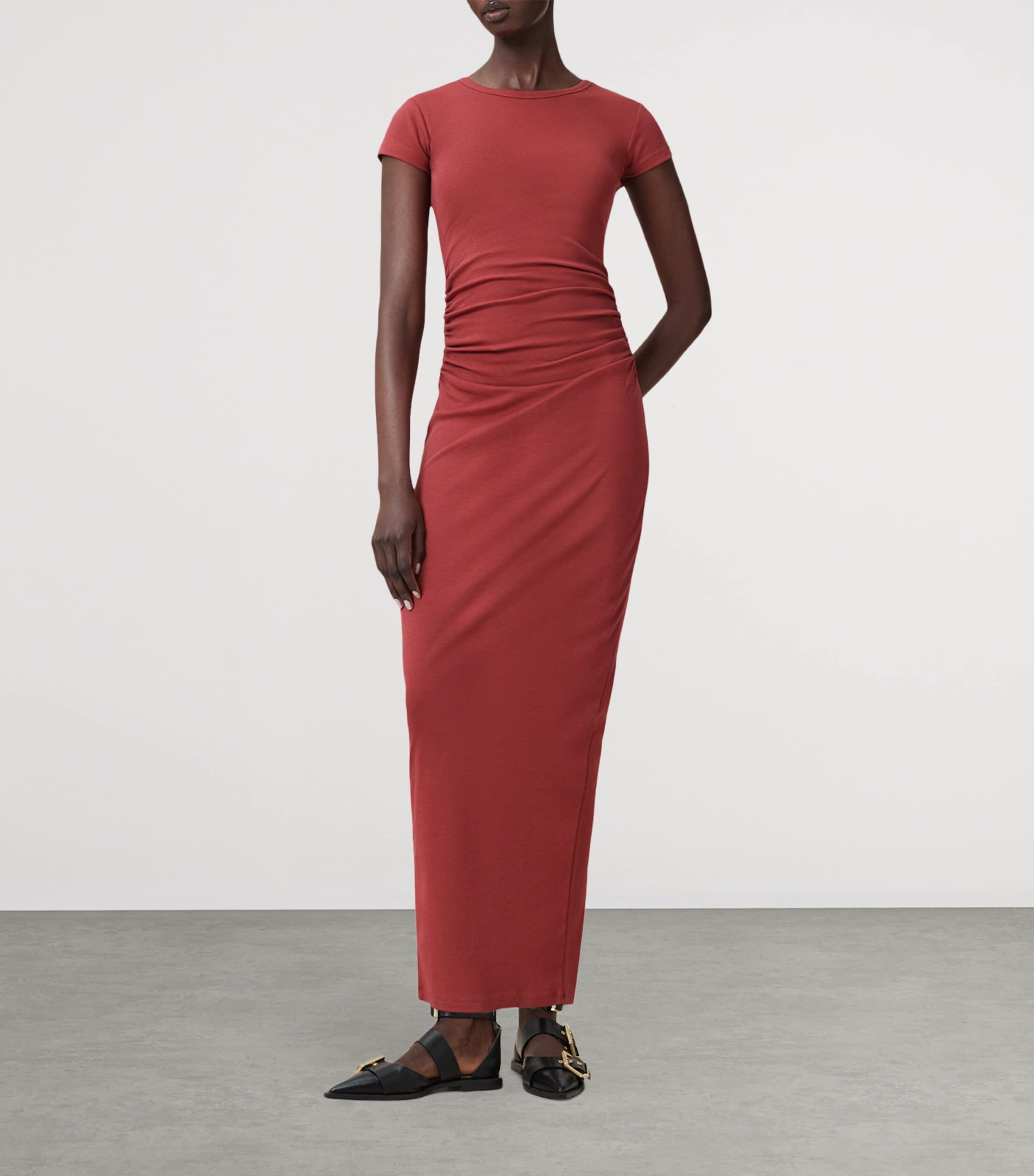 AllSaints Womens Stretch-Organic Cotton Katarina Maxi Dress Burnt Brick Red Image 4