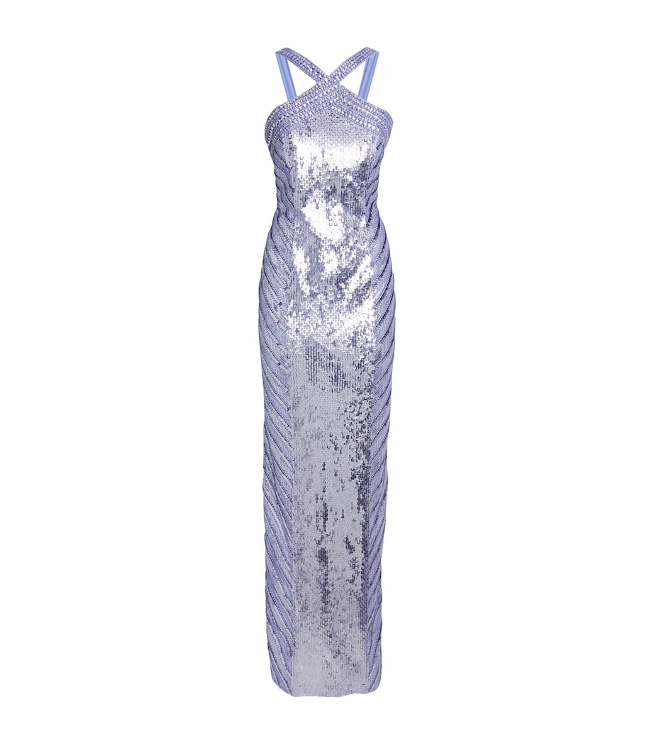 Sequinned Embellished Halterneck Gown SKY BLUE Image 1
