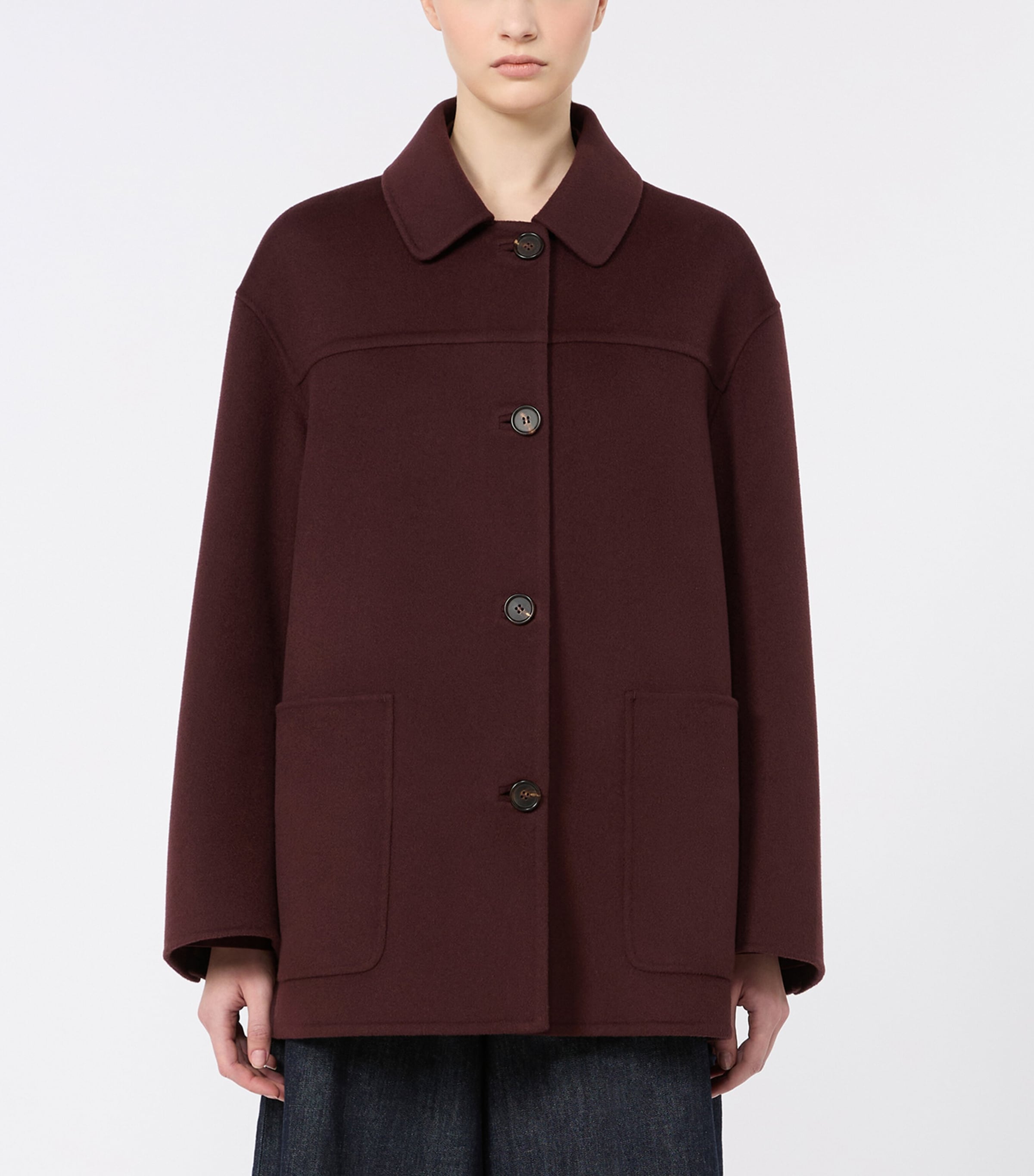 Max Mara Womens Virgin Wool Short Coat Dark Red Image 3