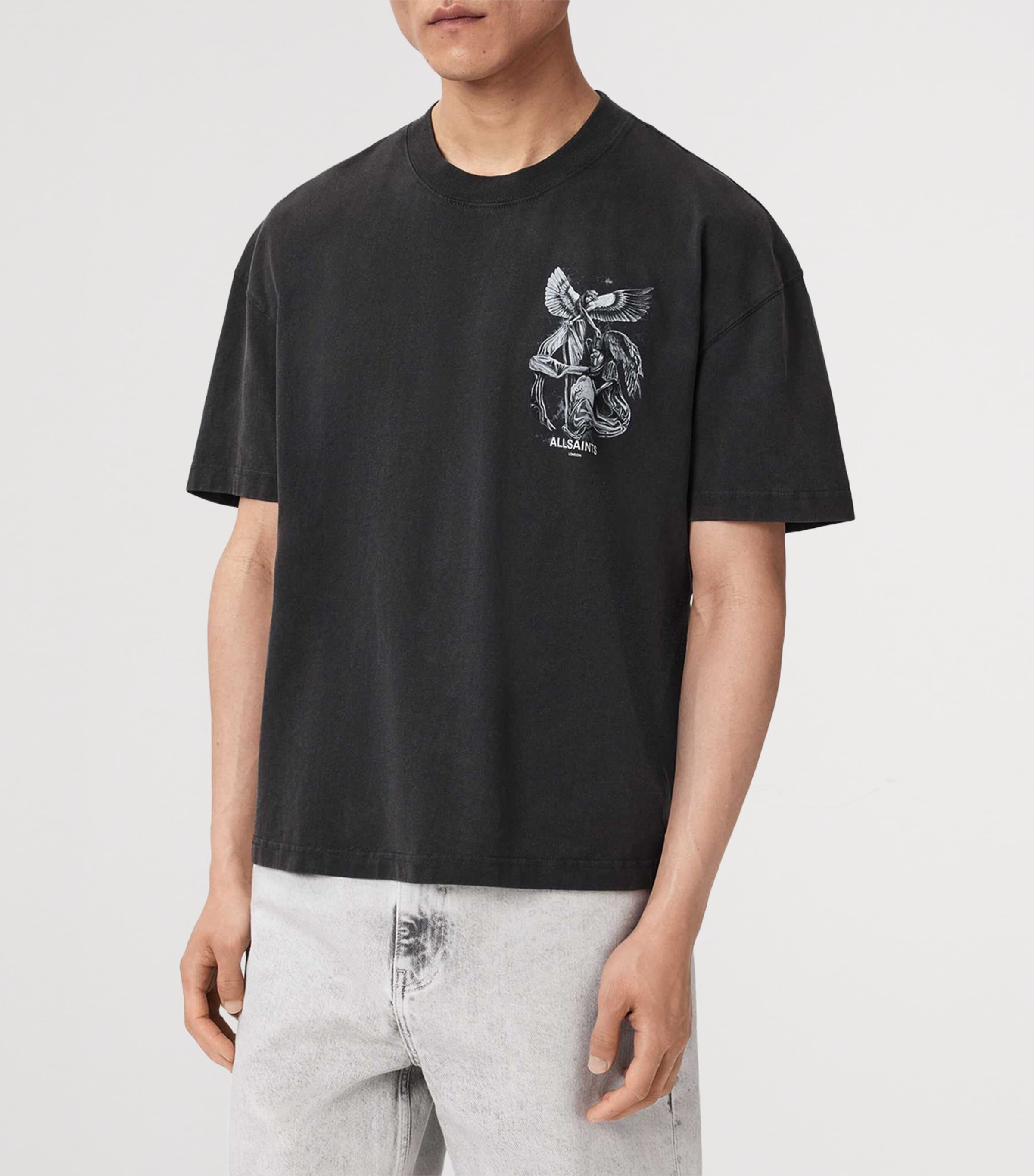 AllSaints Mens Angel-Print Seraph T-Shirt Washed Black Image 3