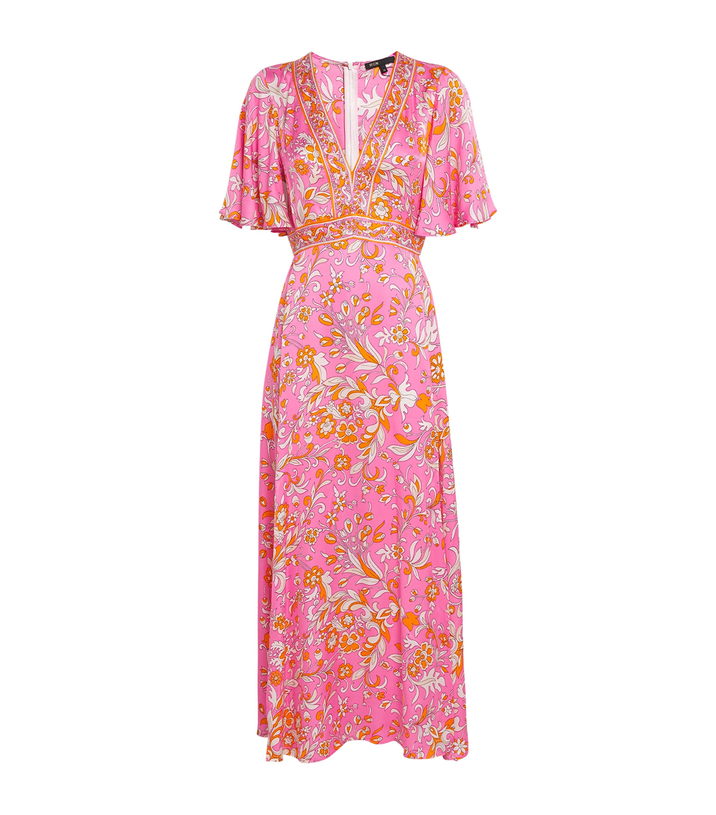 Maje Satin Floral Midi Dress